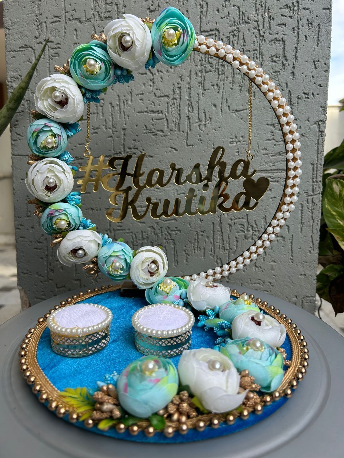 Engagement Ring platter with Customize name beautiful Floral work