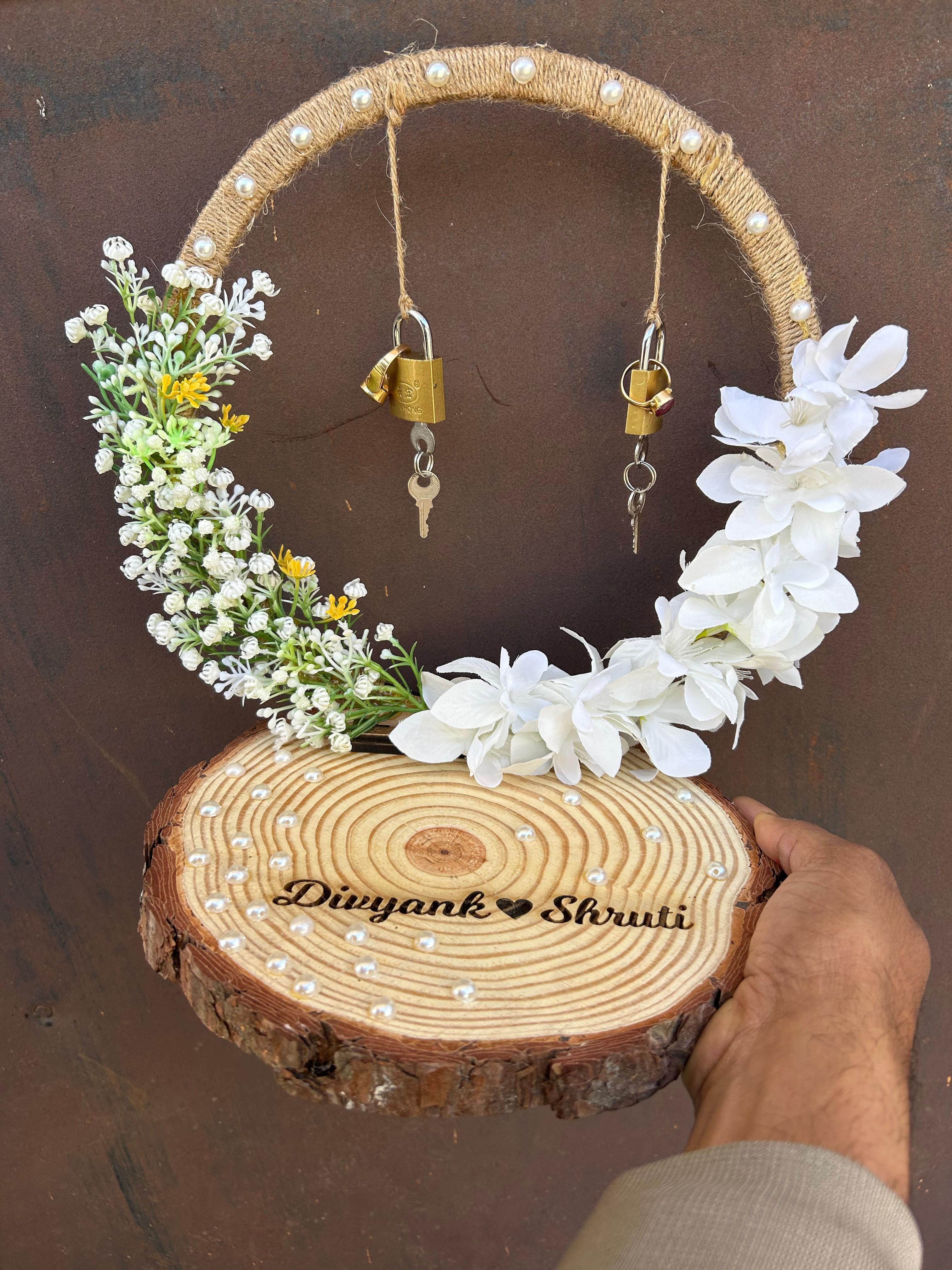 Engagement Ring platter with Customize name beautiful Floral work