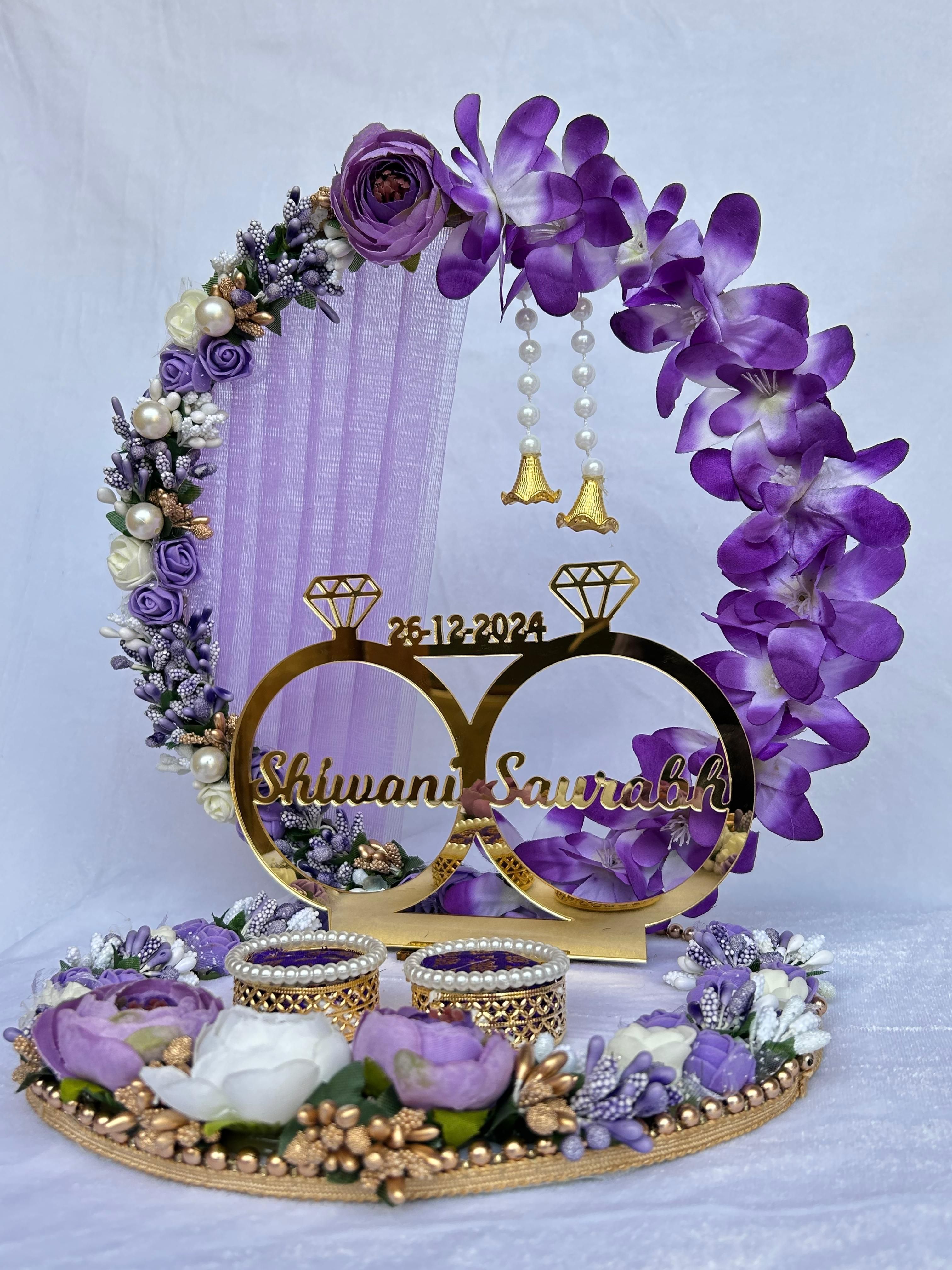 Engagement Ring platter with Customize name beautiful Floral work