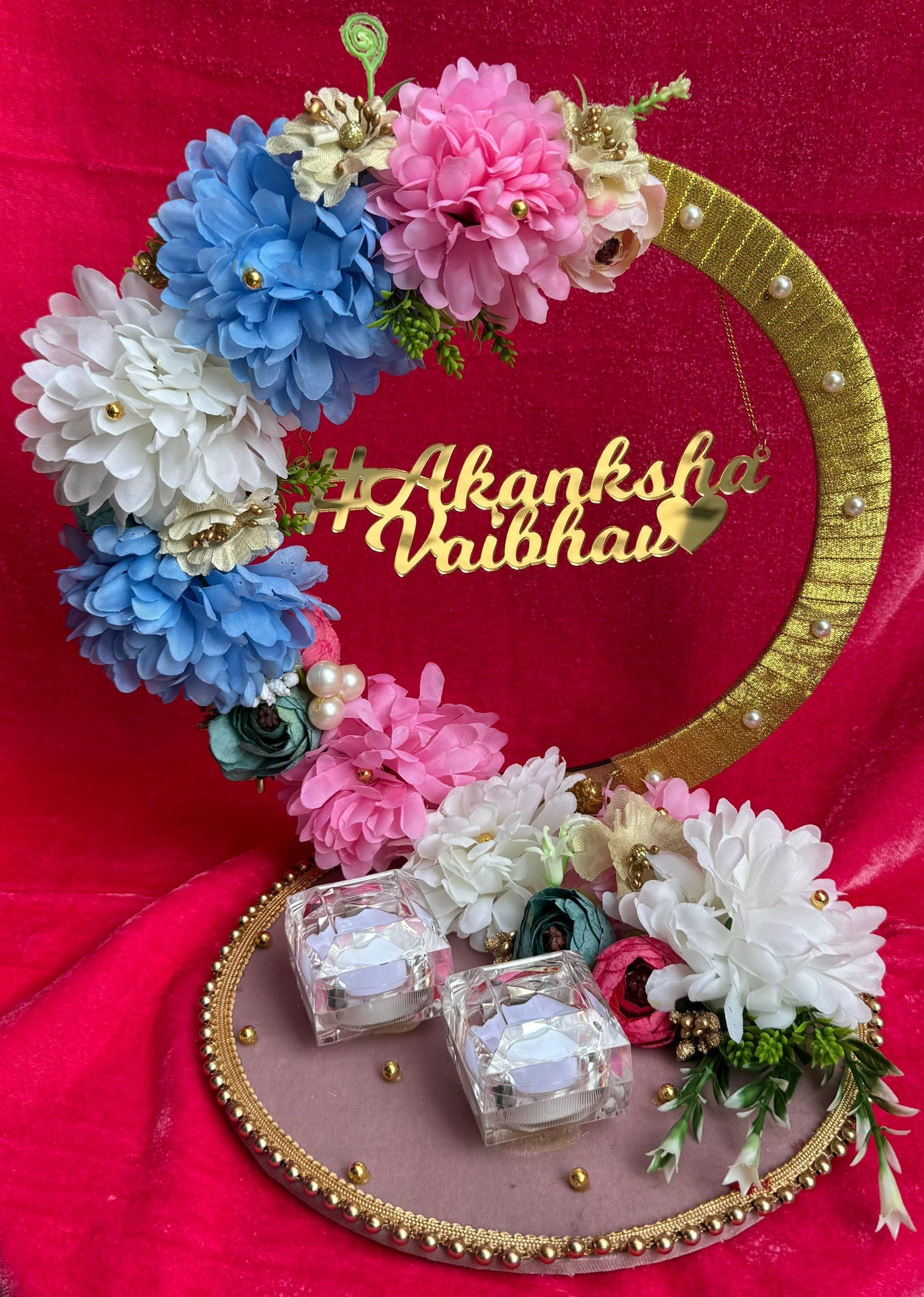 Engagement Ring platter with Customize name beautiful Floral work