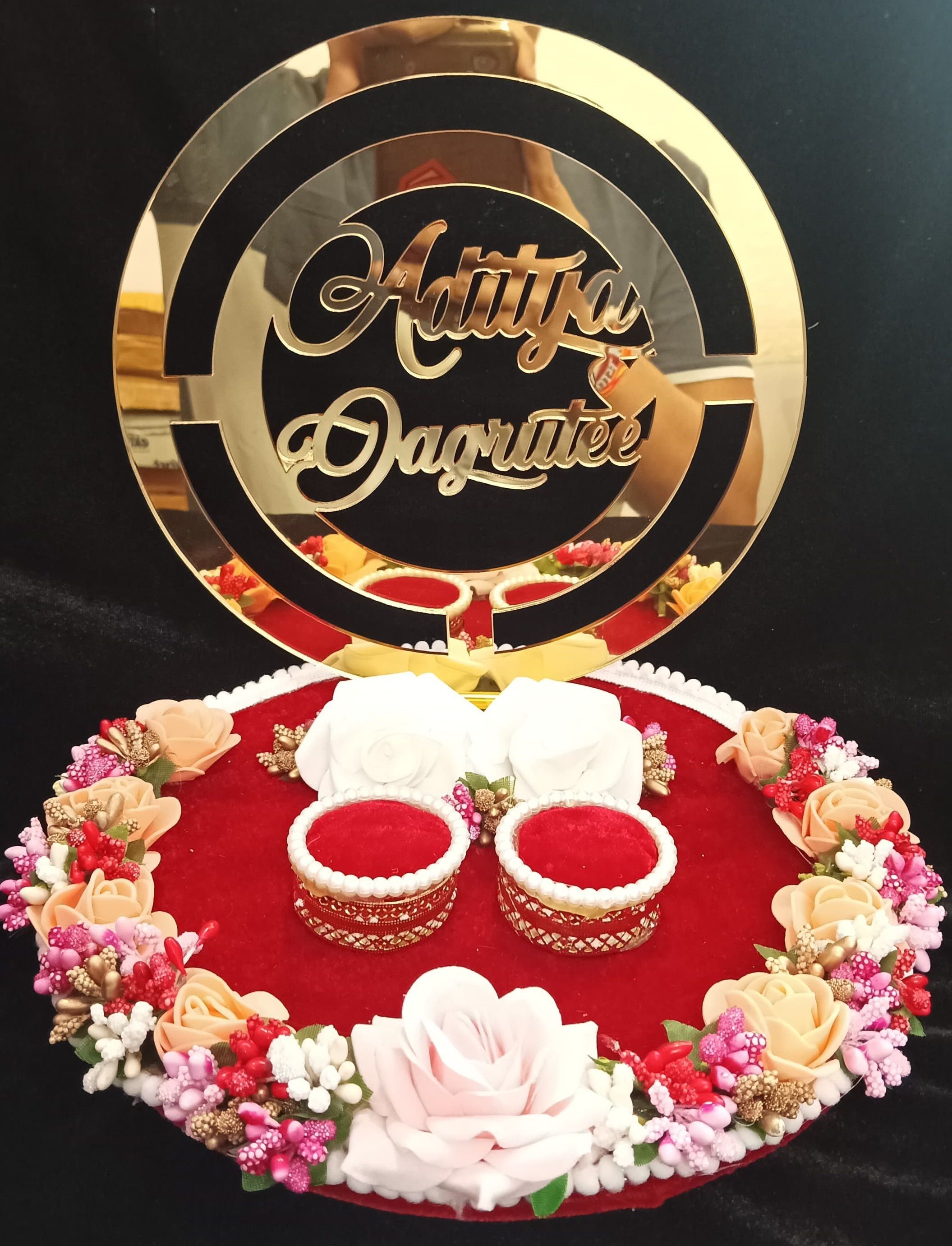Customize Engagement Ring platter with beautiful Floral work