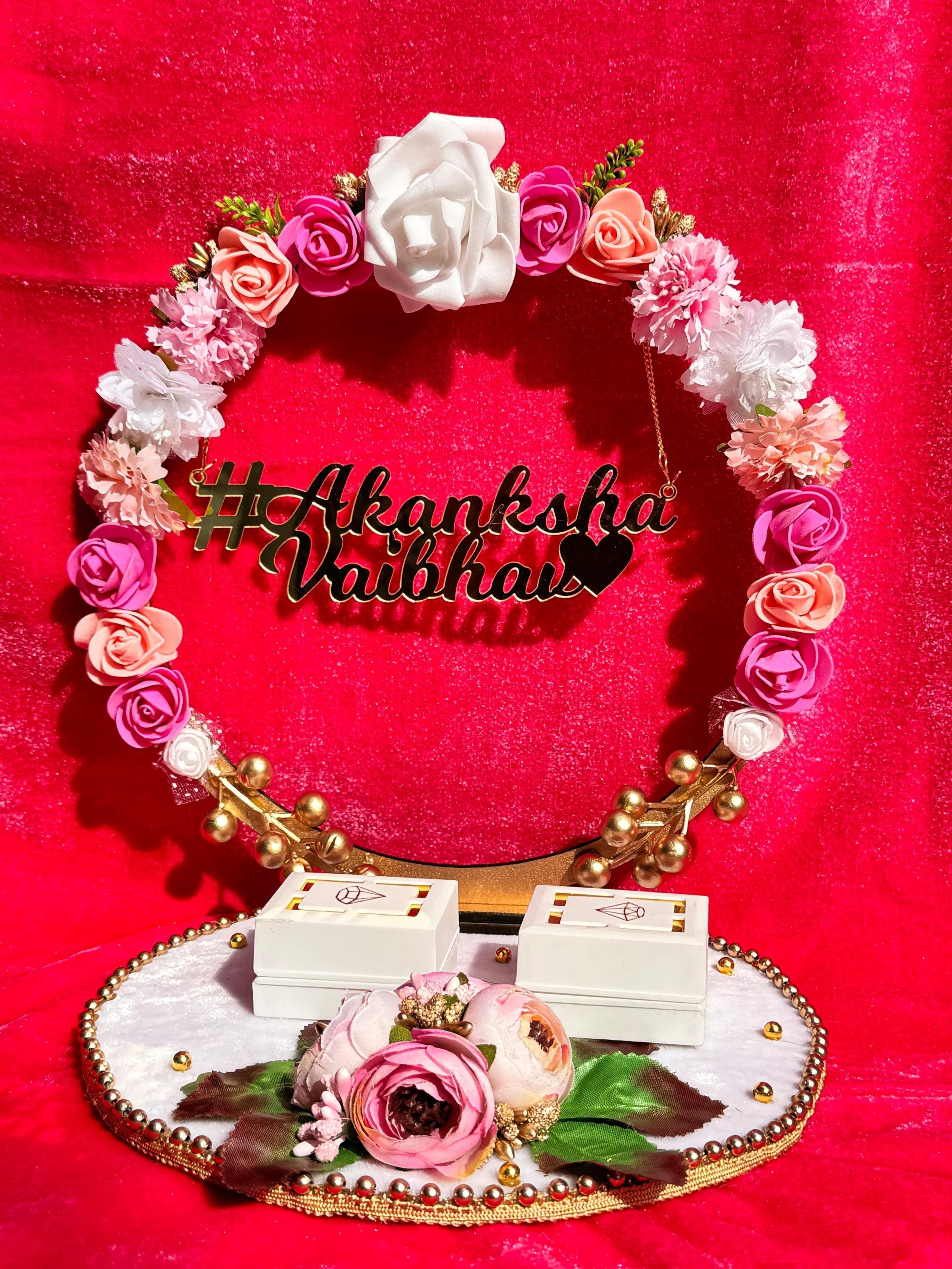 Engagement Ring platter with Customize name beautiful Floral work