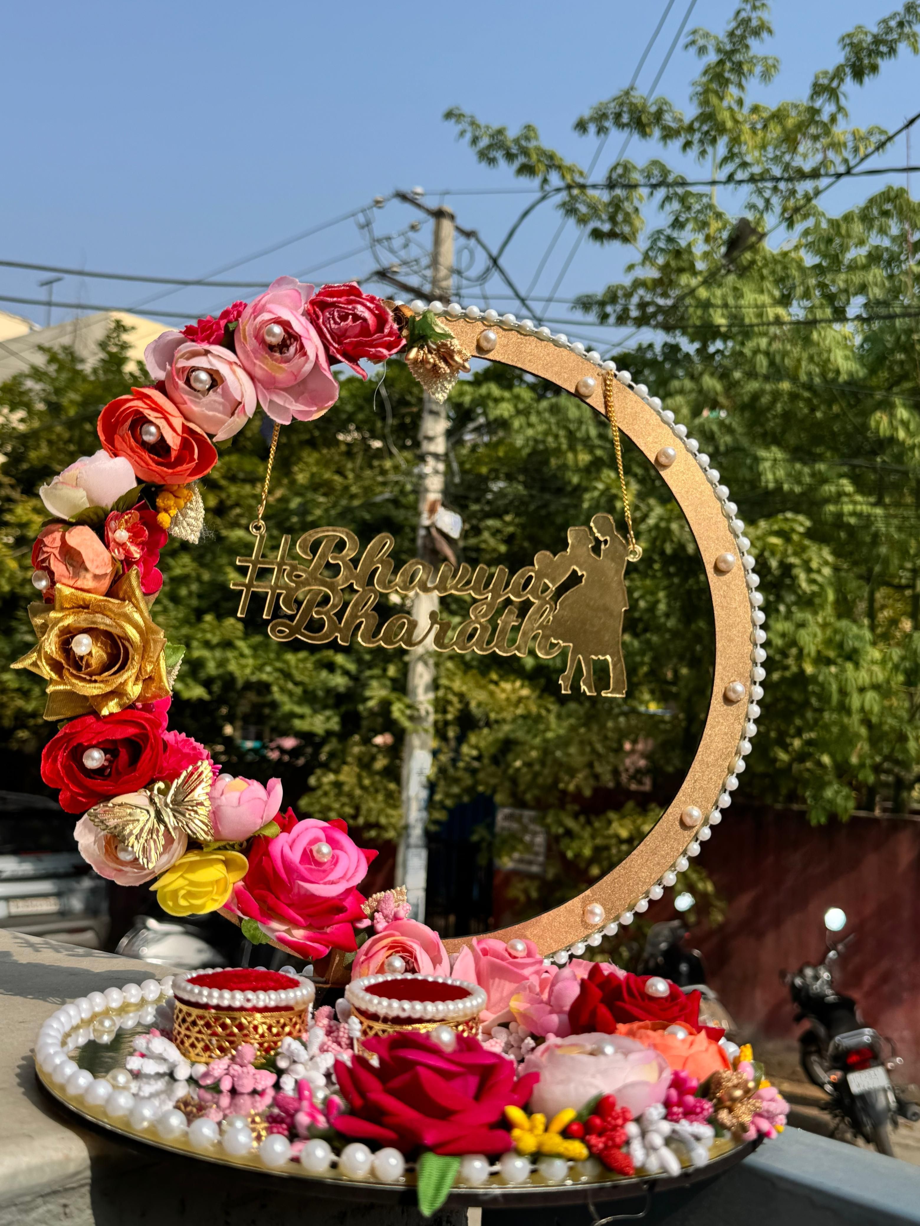 Engagdddement Ring platter with Customize name beautiful Floral work