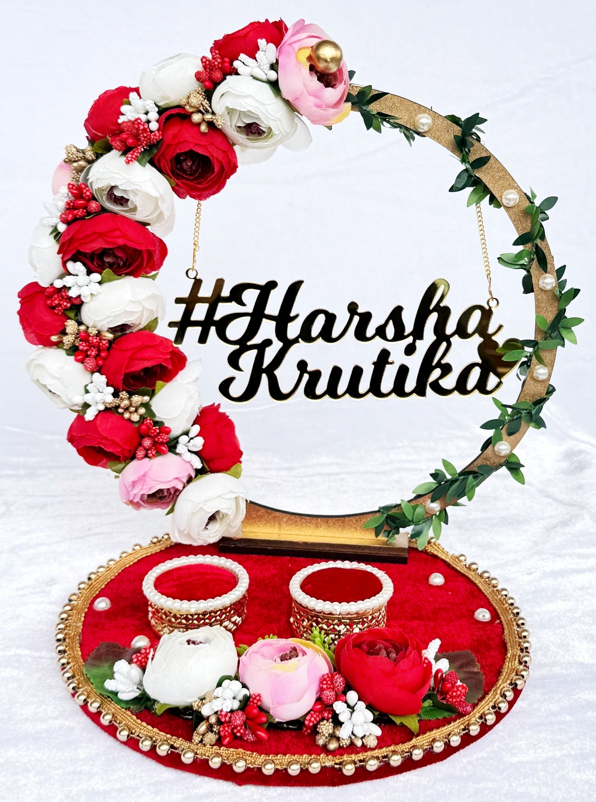 Engagement Ring platter with Customize name beautiful Floral work