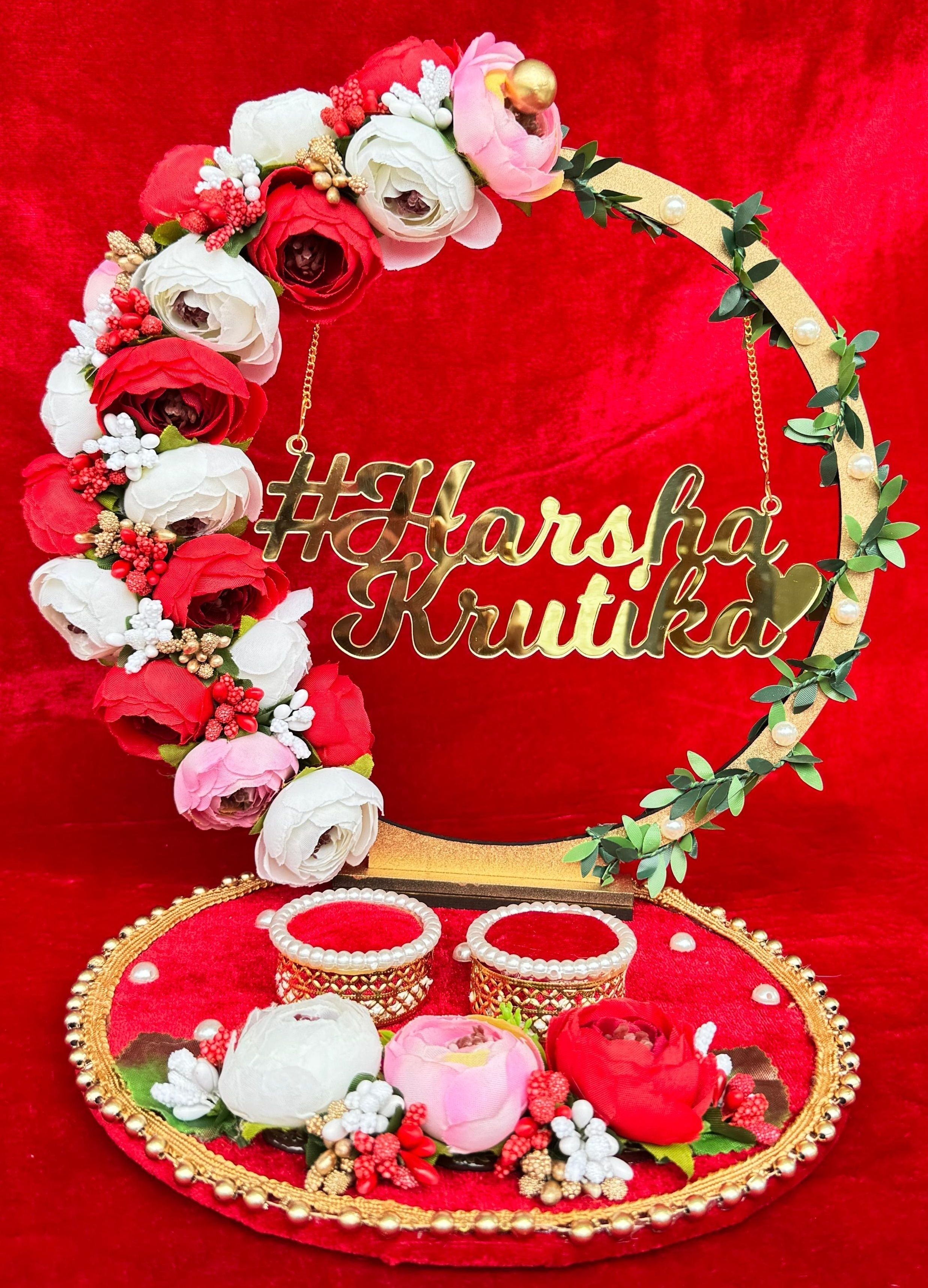 Engagement Ring platter with Customize name beautiful Floral work