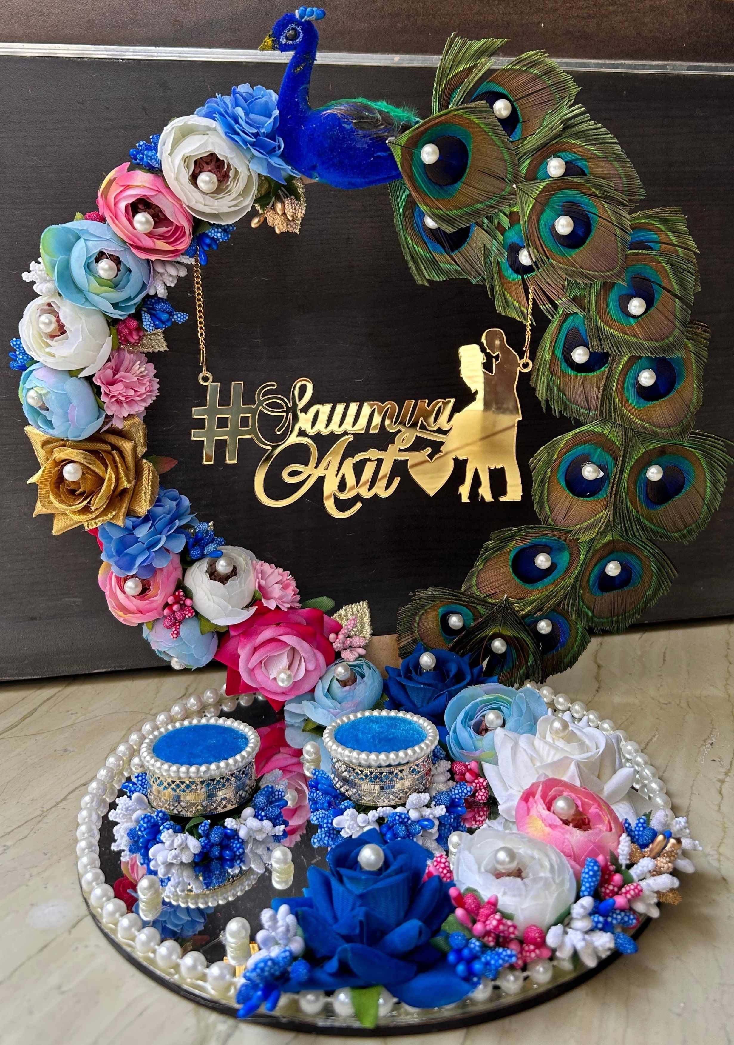 Customize Engagement Ring platter with beautiful Floral work