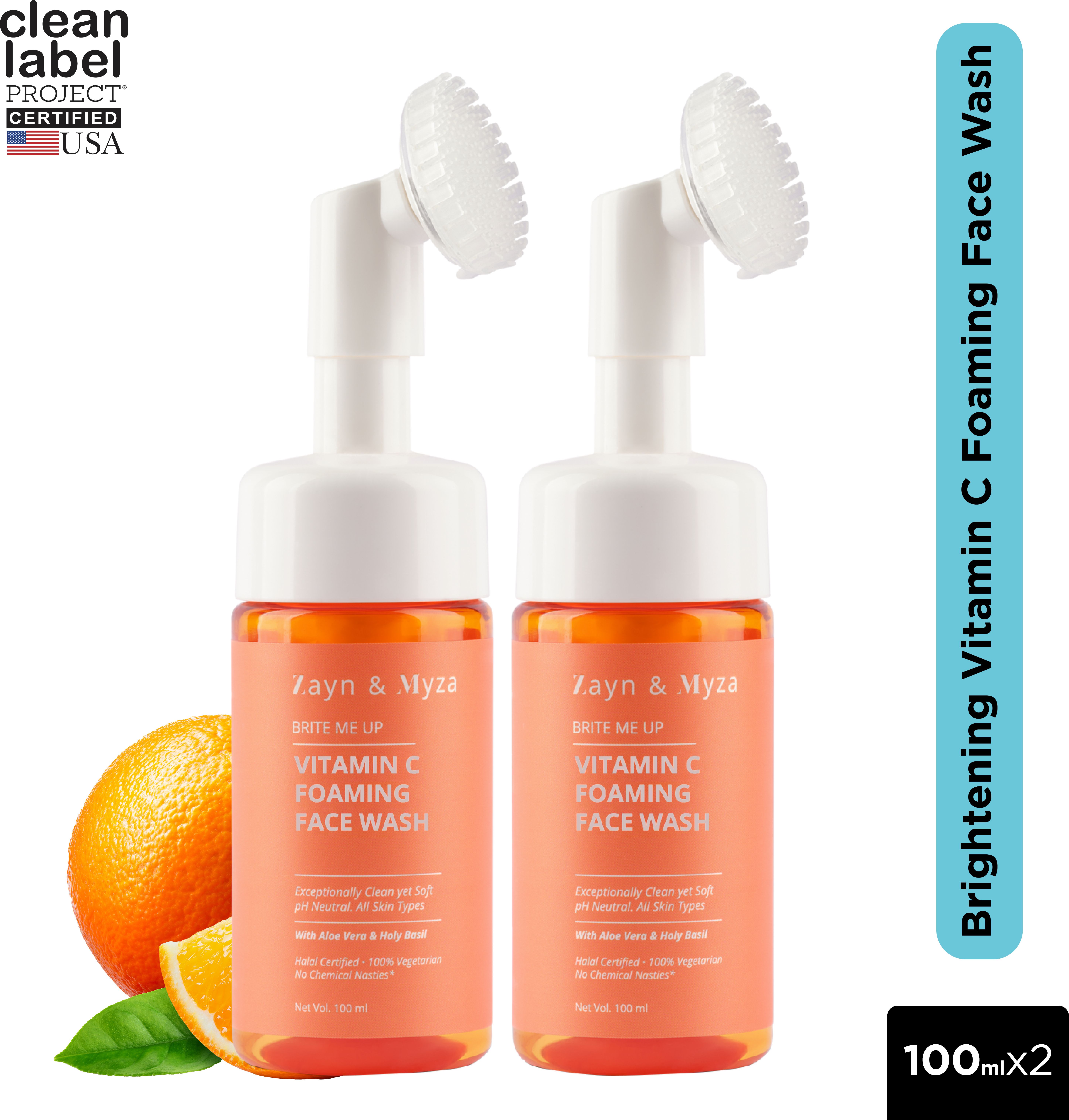 ZM Zayn & Myza Vitamin C Foaming Face Wash, Brightens Skin, All Skin Types - 100 ml (Pack of 2)