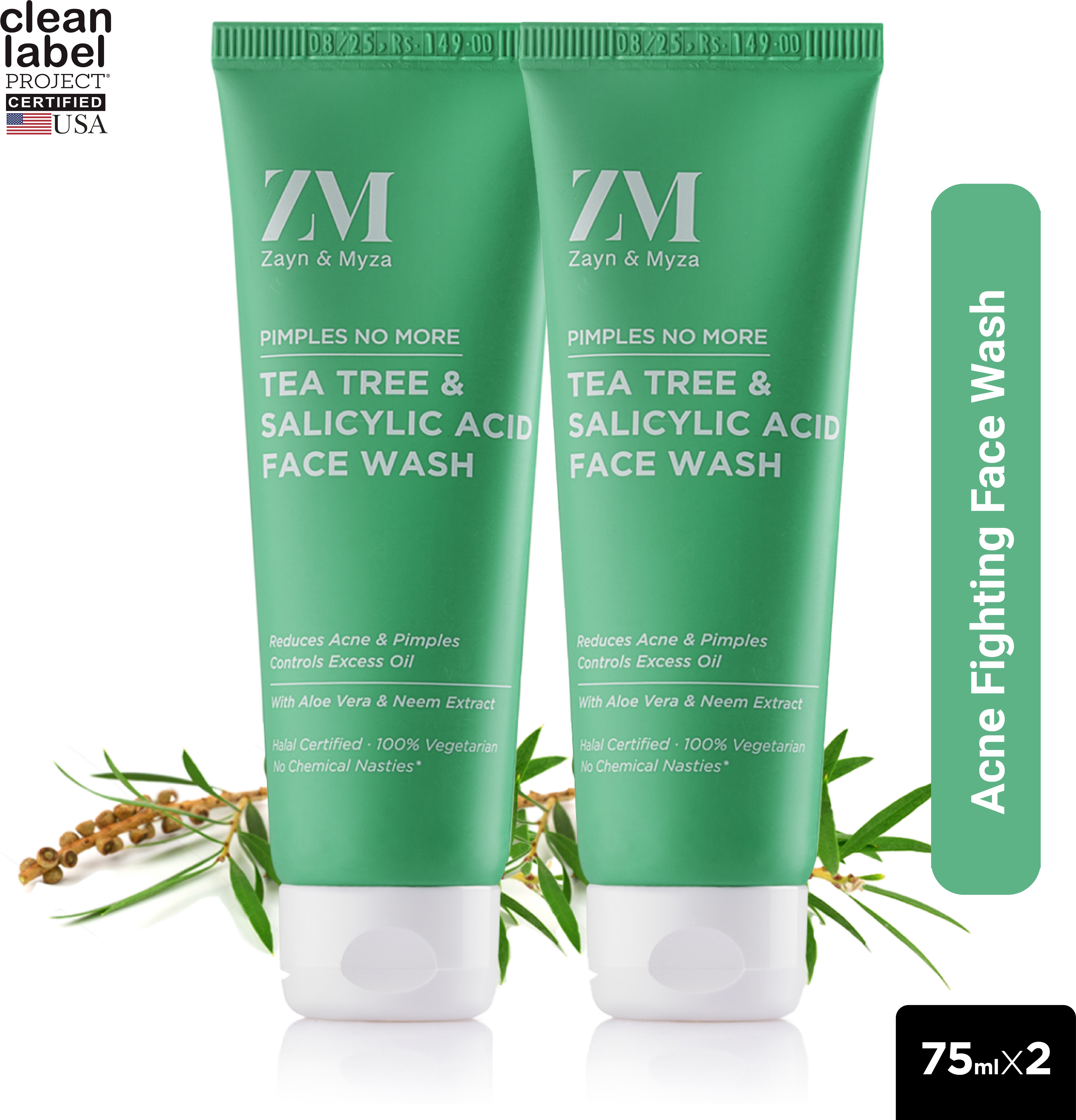 ZM Zayn & Myza Tea Tree Tube Face Wash, Reduces Acne, Pimples, For all Skin Types, (150ml, Pack of 2)