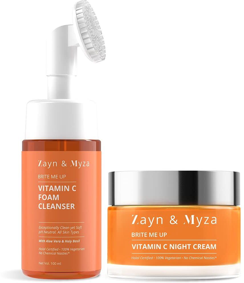 ZM Zayn & Myza Vitamin C Face Wash & Night Cream Combo | Brightening Face Wash & Cream For Glowing skin | Revives dull skin | Fades pigmentation & dark spots | For all skin types | Pack of 2