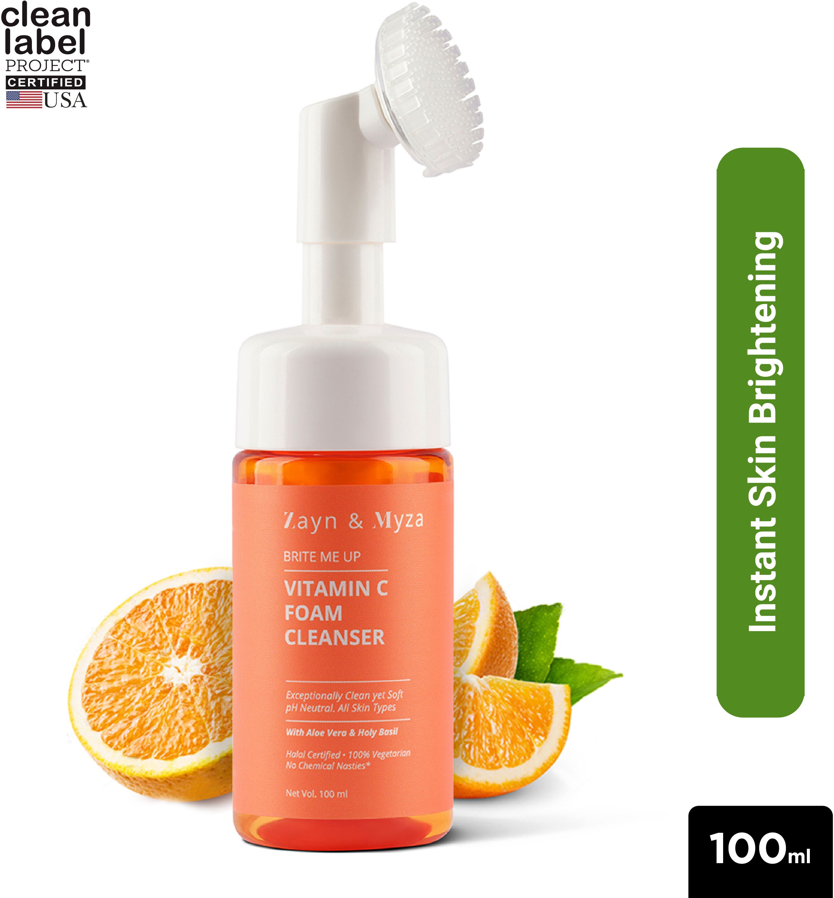 ZM Vitamin C Foaming Face wash | For glowing skin | Exfoliator Brush for Deep Cleansing | Brightening Face wash for men & women | All skin types - 100 ml