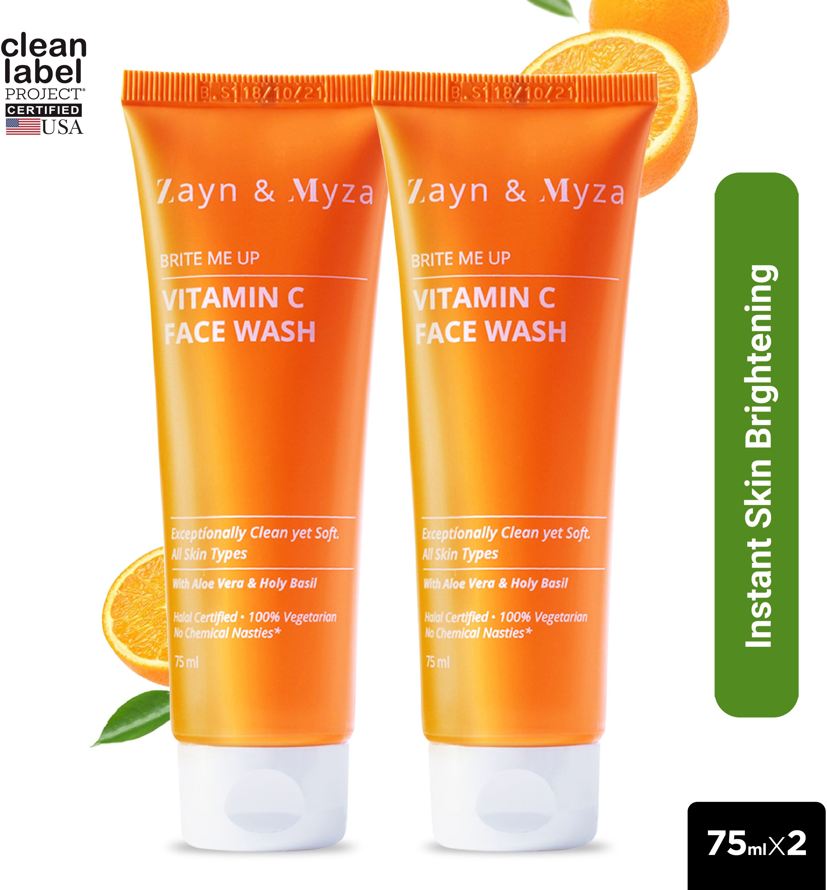 ZM Zayn & Myza Vitamin C Tube Face Wash with Aloe Vera & Holy Basil For Exceptionally Clean & Brighter Looking Skin, No Chemical Nasties, All Skin Types (Pack of 2)