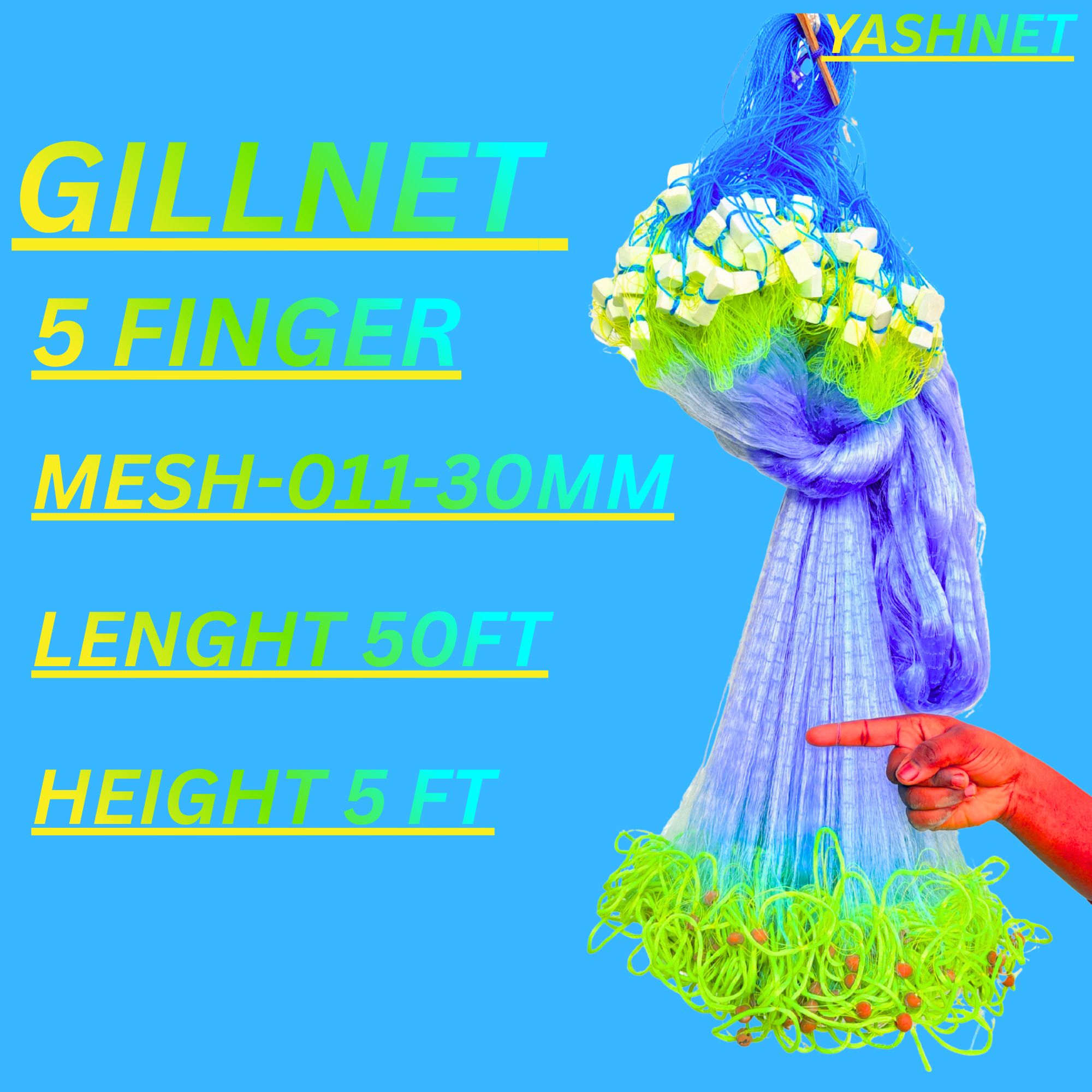 YASHNET Gill Net 1 Finger 11/30mm Mesh | 5ft Height | 40–50ft Length | Nylon Fishing Net (Multicolor) — photo 1