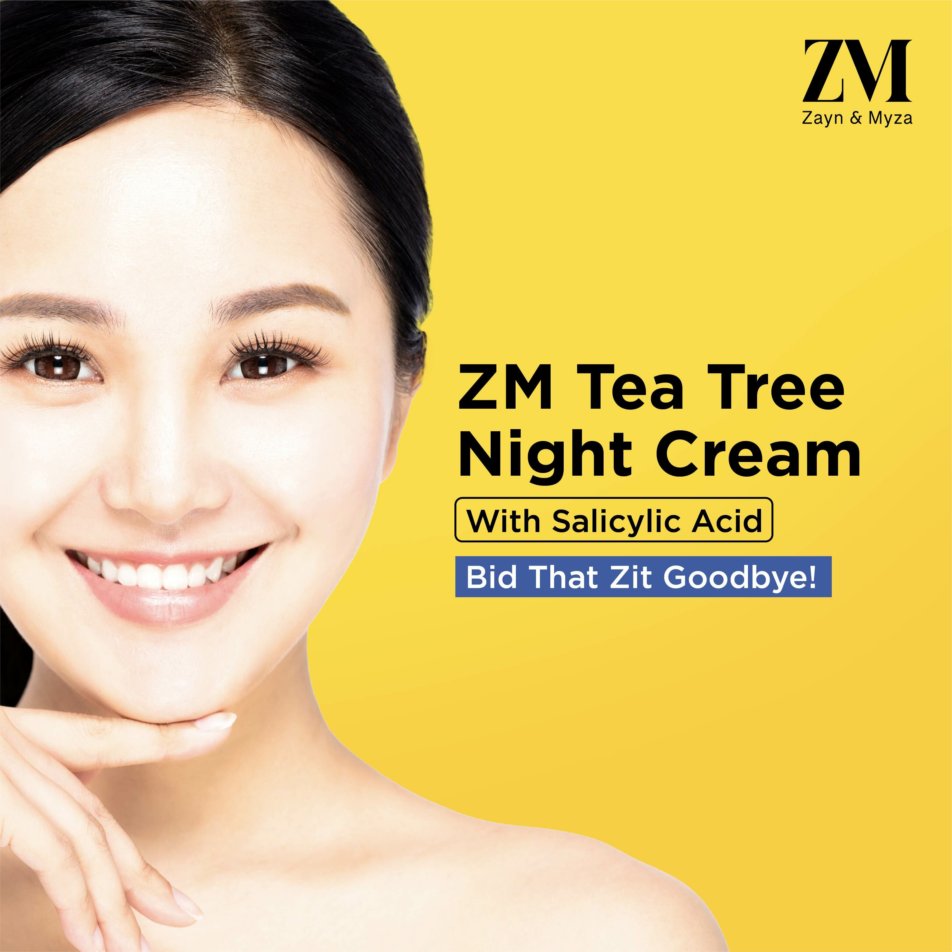 ZM Zayn & Myza Tea Tree Night Cream With Salicylic Acid | Reduces Acne & Pimples | Cream For Oil Control | Unclogs Pores & Reduces Dark Spots | Light and Non-Greasy | Moisturizing Cream For Oily & Acne Prone Skin - 50 g