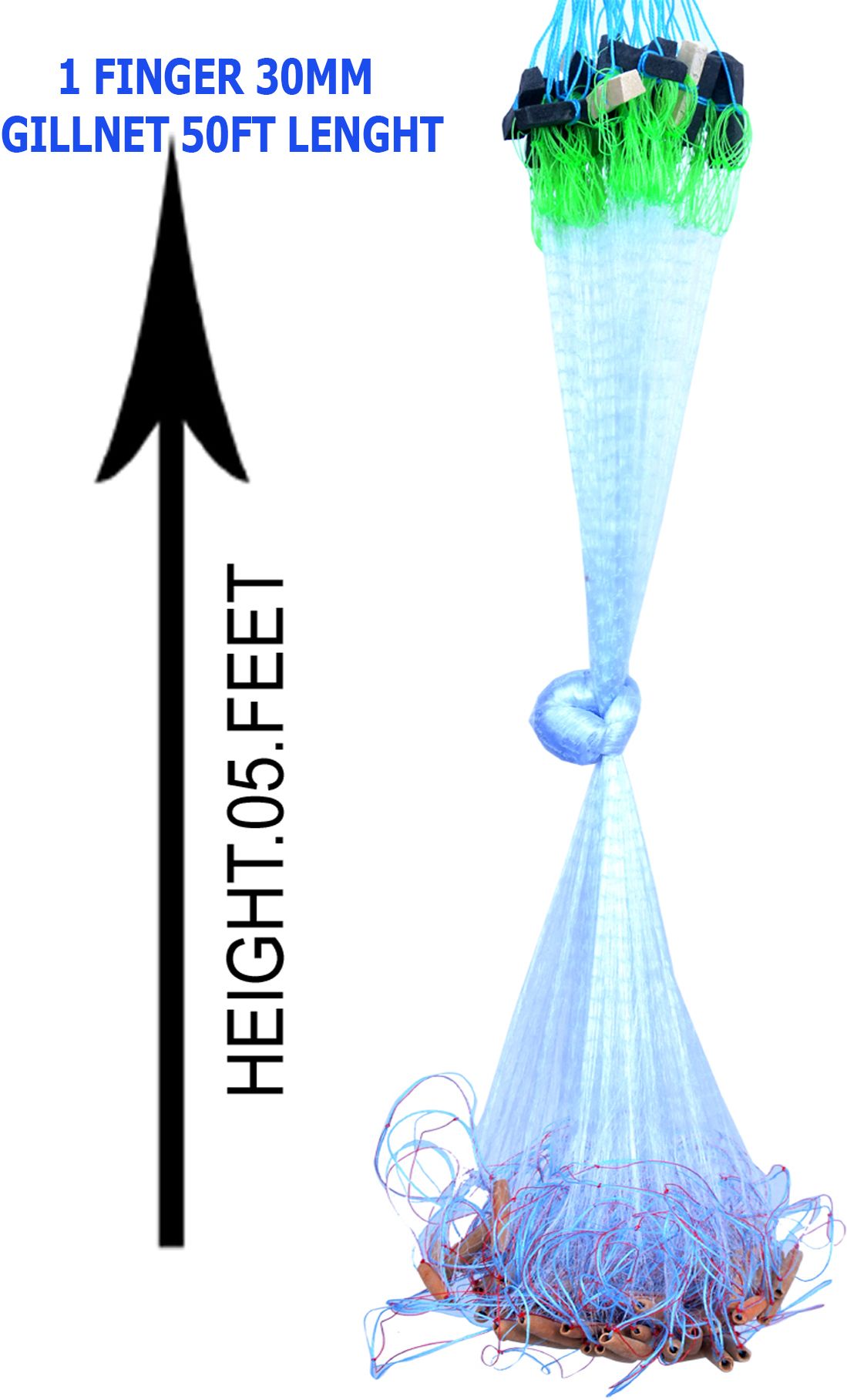 YASHNET 1 FINGER GILLNET 25MM HOLE SIZE 55 FEET LENGTH Fishing Net (Blue) — photo 1