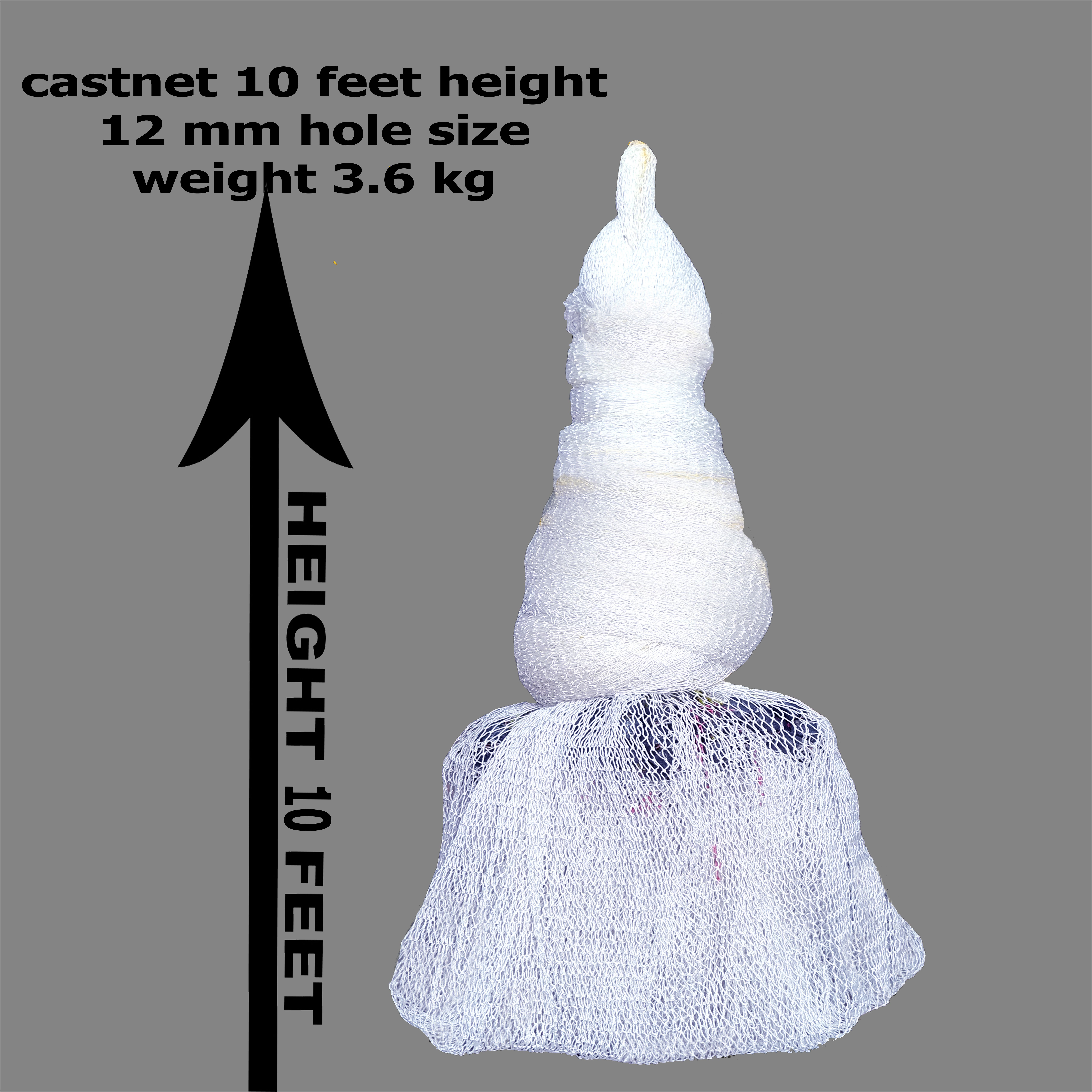 YASHNET CASTNET 12MM HOLE 10 FEET HEIGHT 3.6 KG WEIGHT HOLE NYLON THREADS 1NO+2NO Fishing Net (White) — photo 1