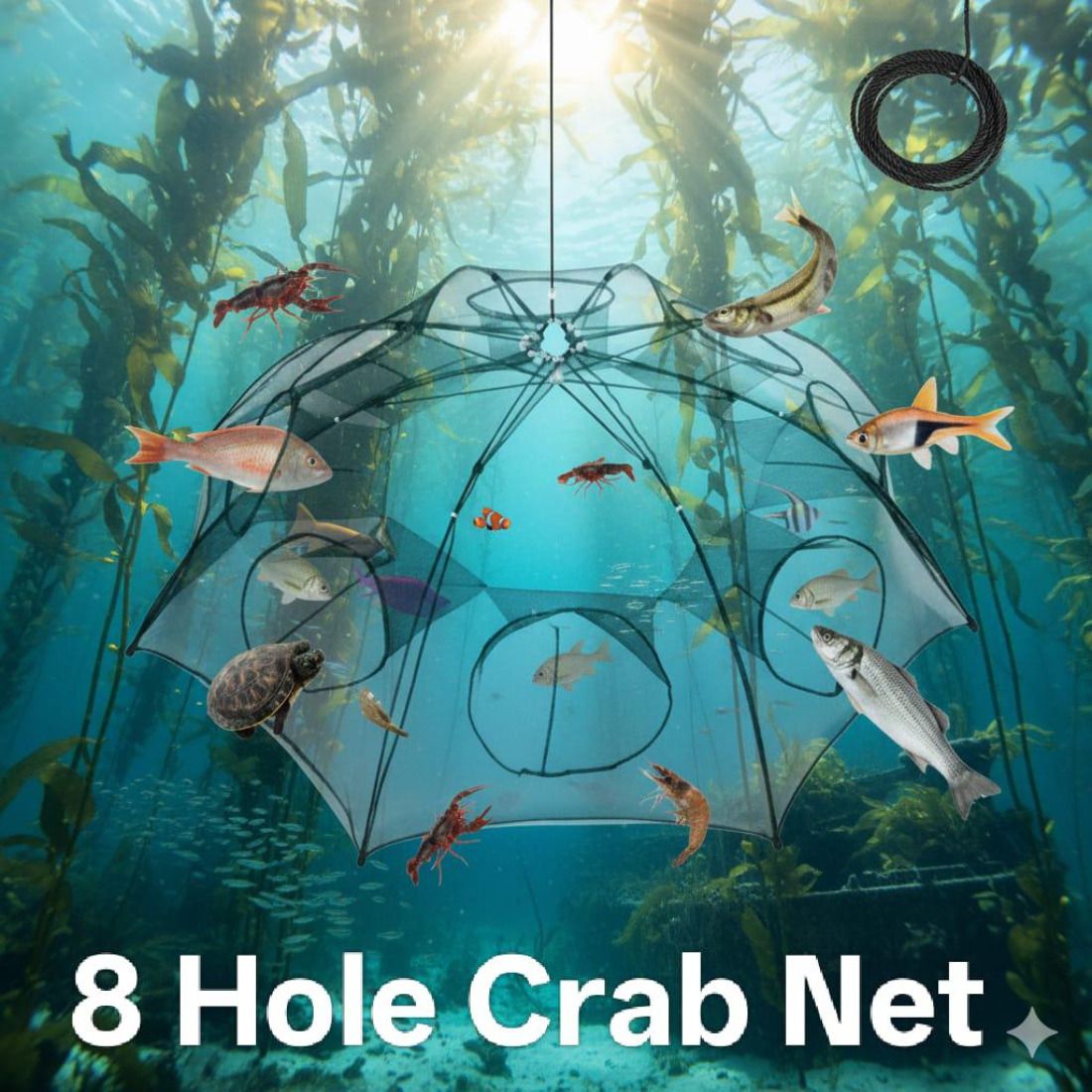 NETKING Special 8 Pocket Umbrella Crab Fishing Net6mmMesh Foldable Trap for Fish &Shrimp Fishing Net (Green) — photo 1