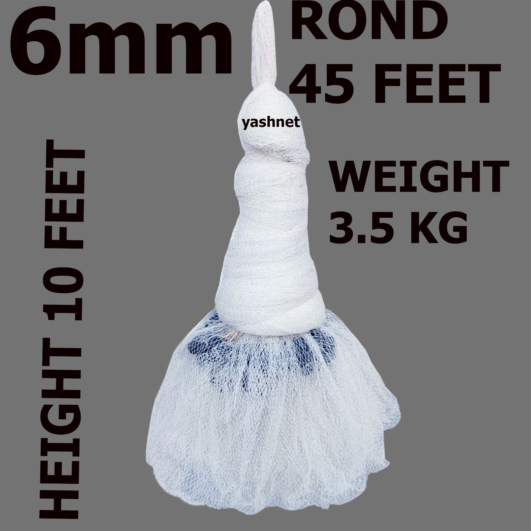 YASHNET CASTNET,FISHING 6MM MESH,IRON SINKER, HEIGHT 10feet, ROUND 45feet,WEIGHT 3.6kg Fishing Net (White) — photo 1