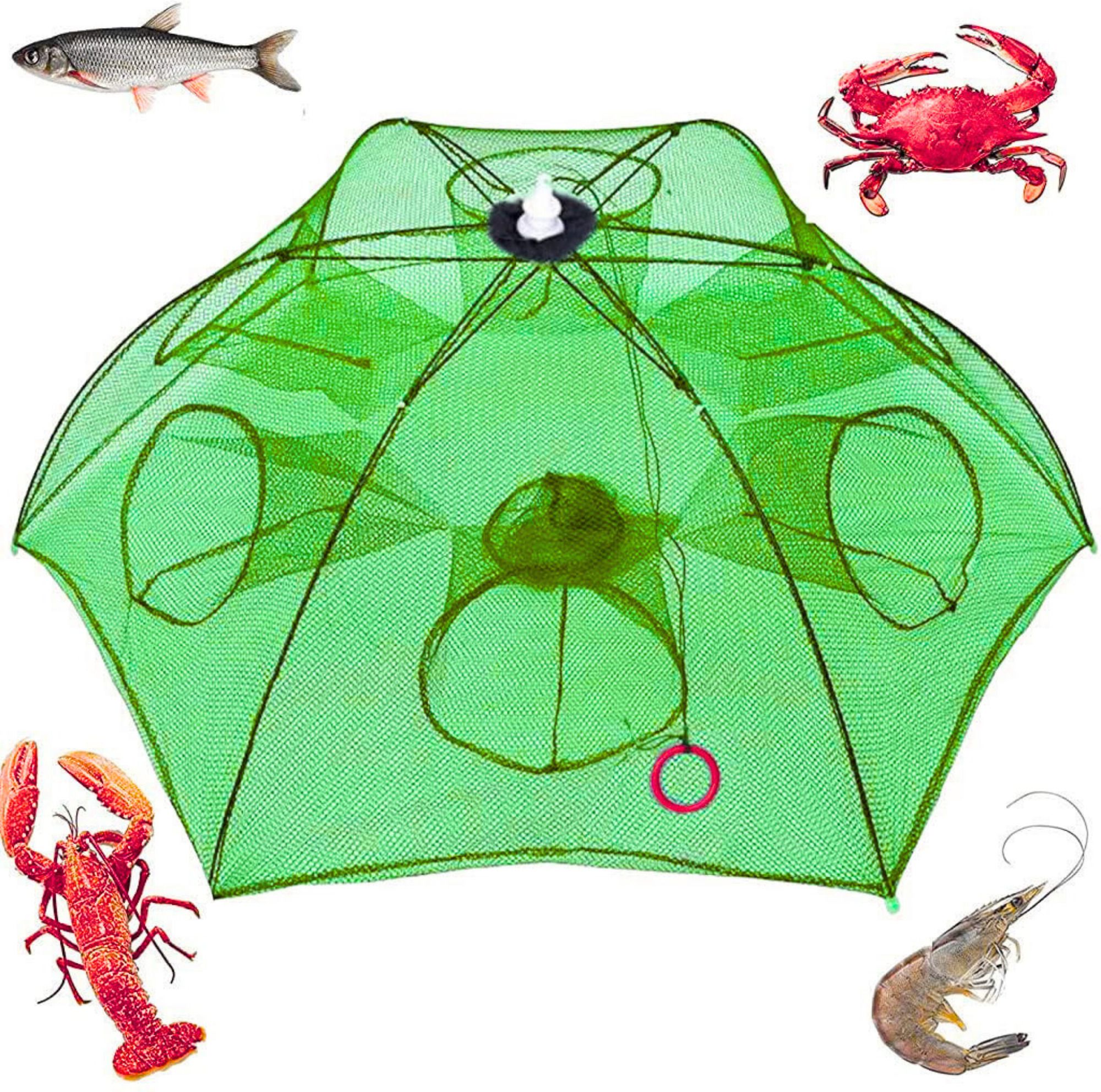 YASHNET Umbrella Fishing Net 6 Pocket Fish Trap Hole | 6mm Mesh Underwater Bait Net Fishing Net (Green) — photo 1