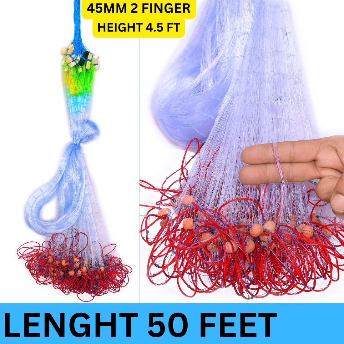 YASHNET GILLNET 2 FINGER 45MM HEIGHT 4 FEET 50 FT LENGHT Fishing Net (Blue) — photo 1