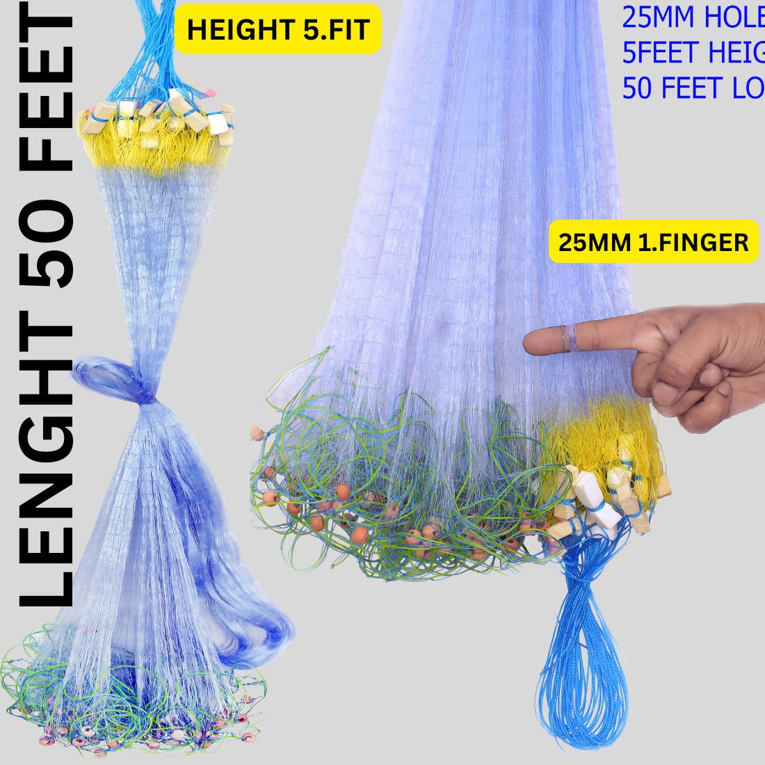 YASHNET GILLNET 1 FINGER 25MM HOLE SIZE 50 FEET LENGTH Fishing Net (Blue) — photo 1