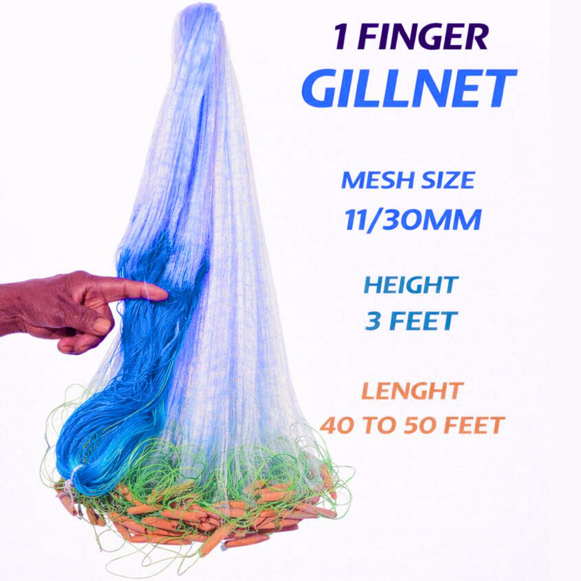 YASHNET 1 Finger Gill Net 30mm Mesh Height 3 Feet Length 50 Feet Clay Sinker Fishing Net (Multicolor) — photo 1