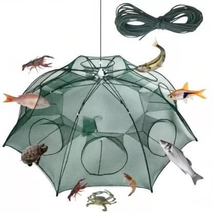 Satguru 8 Holes Automatic Fishing Net Shrimp Cage, Nylon Foldable Crab Fish Trap Fishing Net (Green) — photo 1