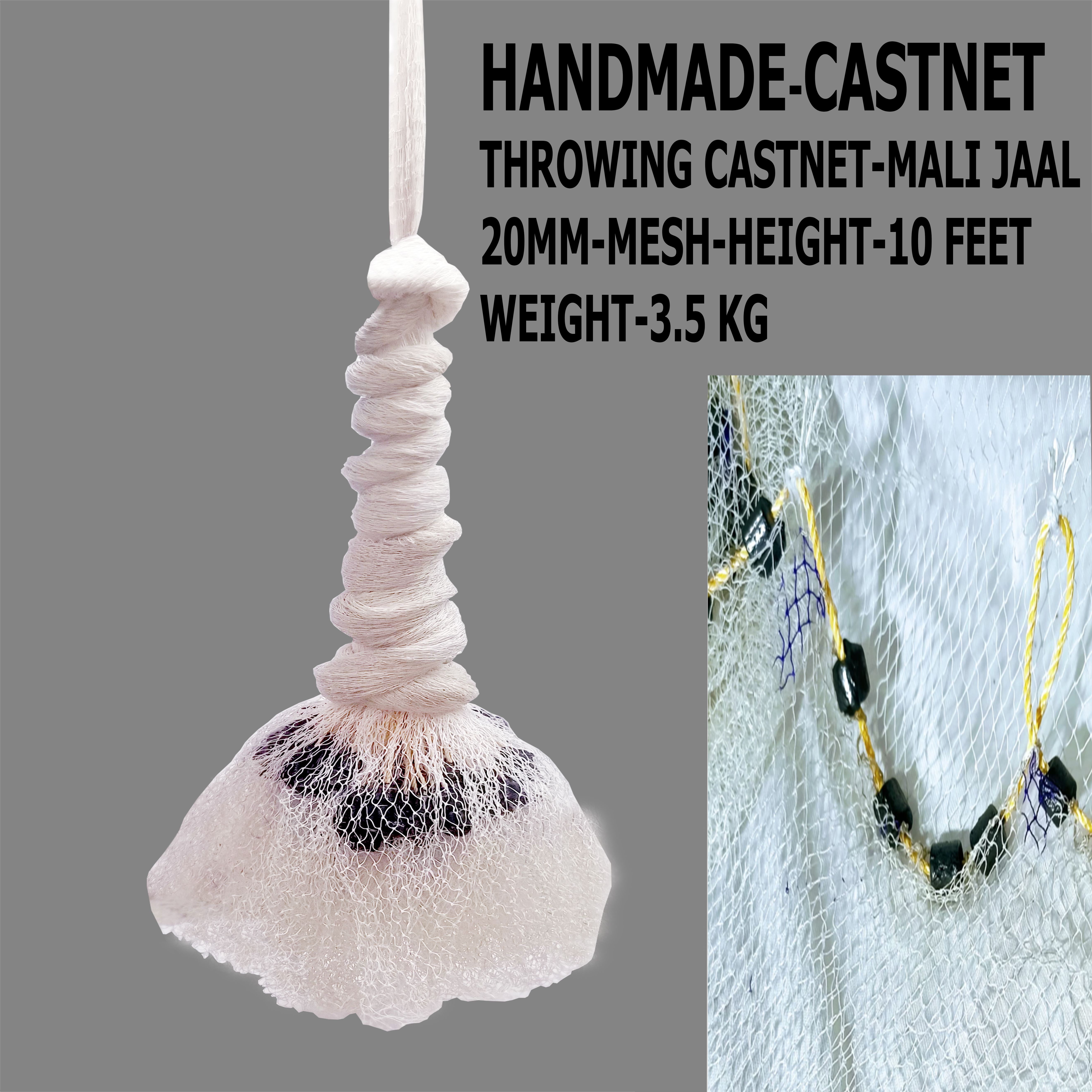 YASHNET EASYHAND THROW CASTNET GENUINE HANDMADE 18MM 3.5KG WEIGHT 10. FEET HEIGHT Fishing Net (White) — photo 1