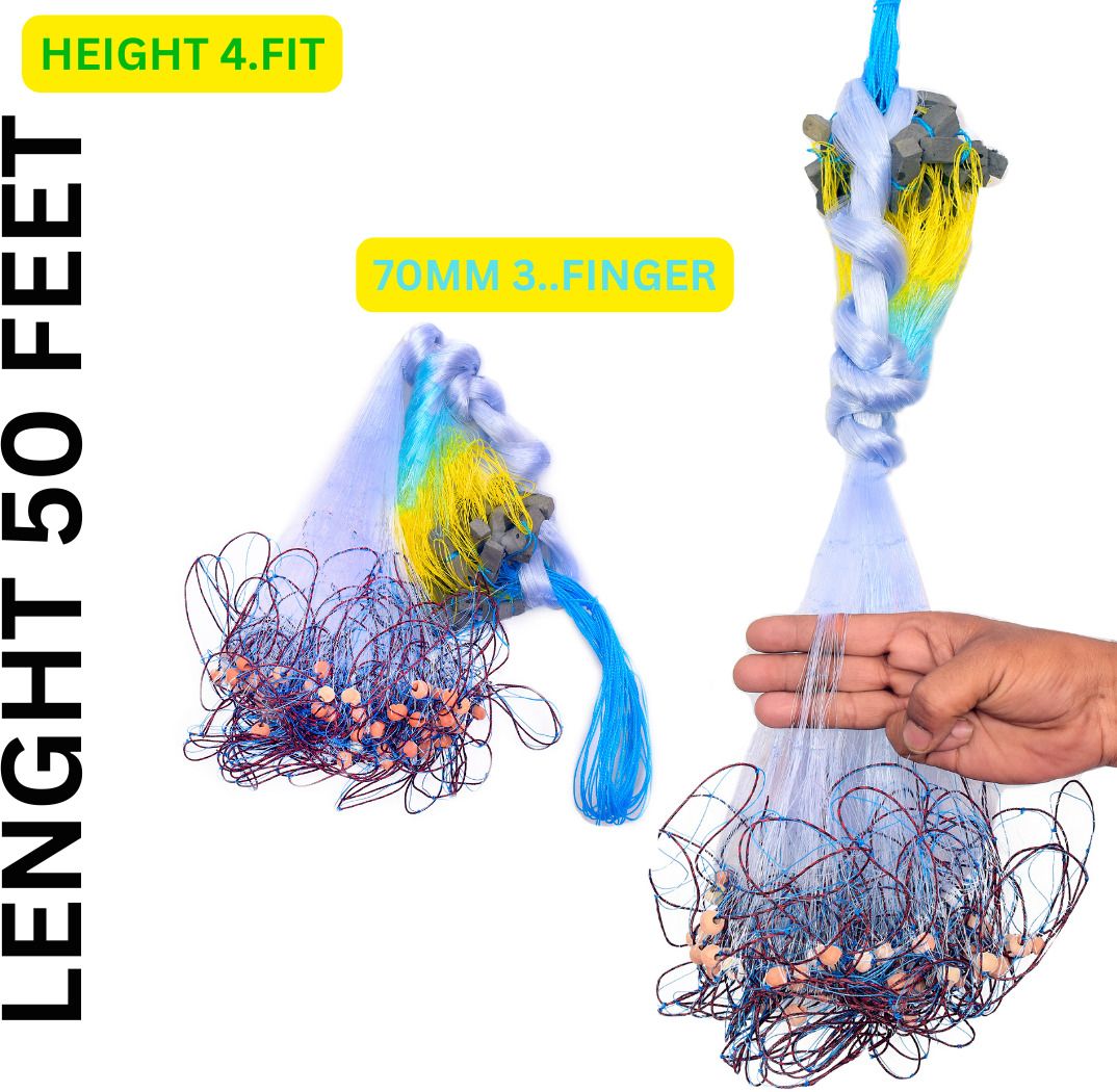 YASHNET GILLNET 3 FINGER HEIGHT 4 FT LENGHT 50 FEET Fishing Net (Blue) — photo 1
