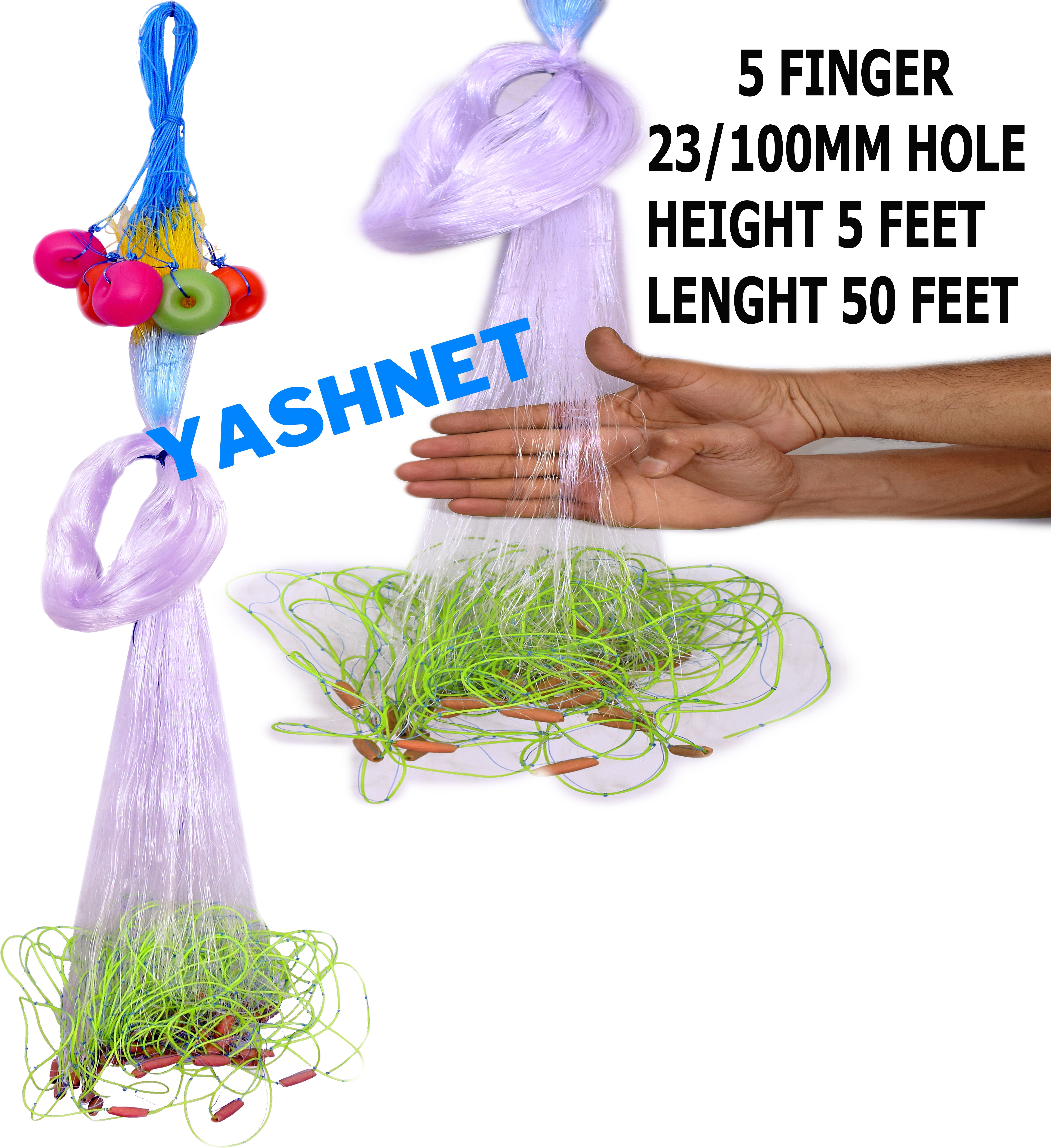 YASHNET GILLNET 5 FINGER GILLNET 23/100 50FEET LENGTH Fishing Net (Multicolor) — photo 1
