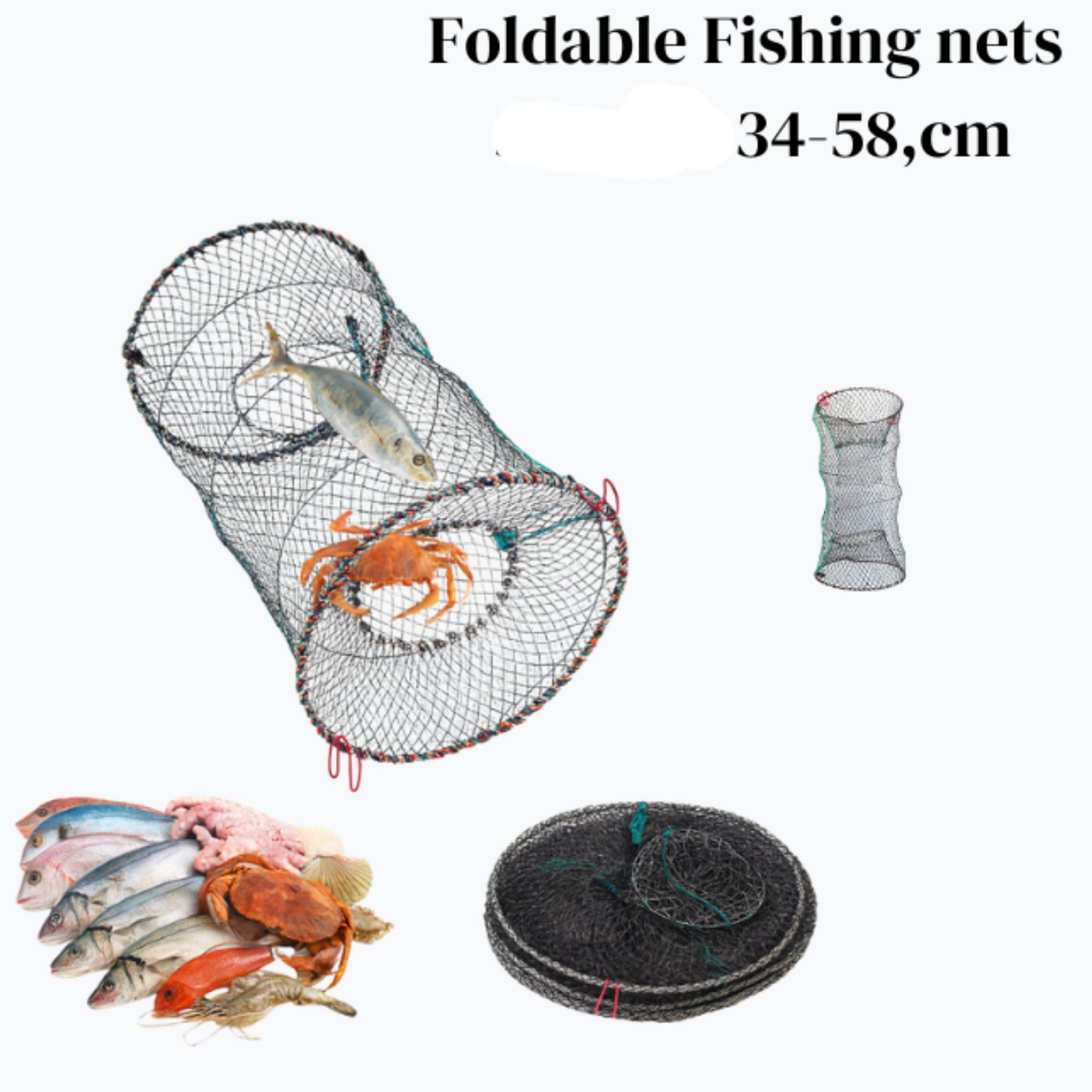 YASHNET Drum Net Foldable Fishing Net Size XS 34–60cm Nylon Mesh 3mm Iron Wire Fishing Net (Black) — photo 1