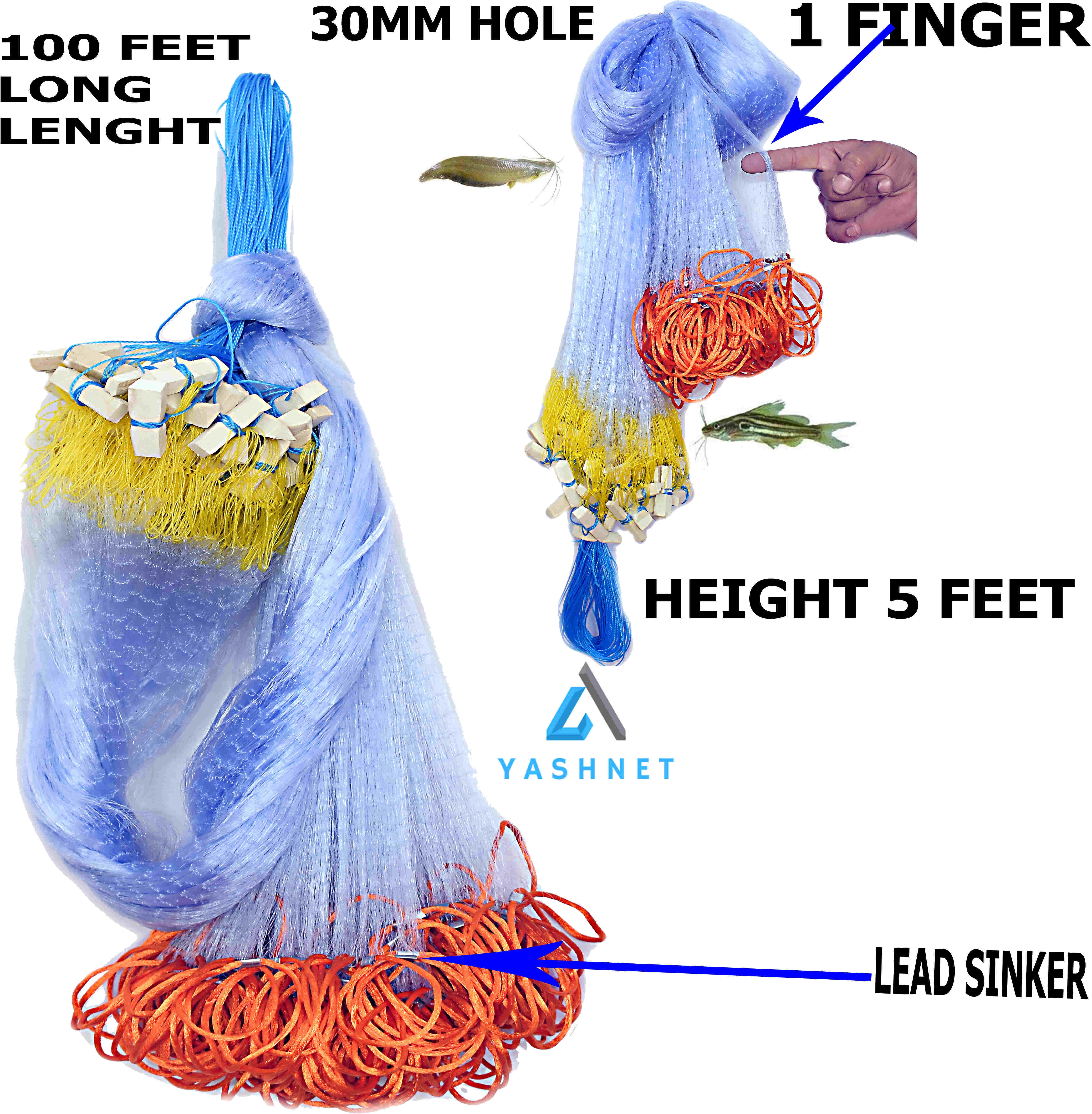 YASHNET 1 FINGER MALAI DORI GILLNET 30MM HOLE SIZE LONG LENGHT 100 FEET100 Fishing Net (Multicolor) — photo 1