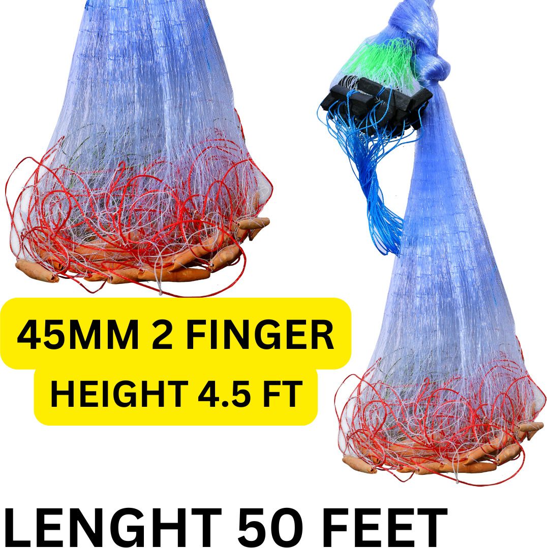 YASHNET GILLNET 2 FINGER 45MM KATHIJAAL HEIGHT 4 FEET Fishing Net (Blue) — photo 1