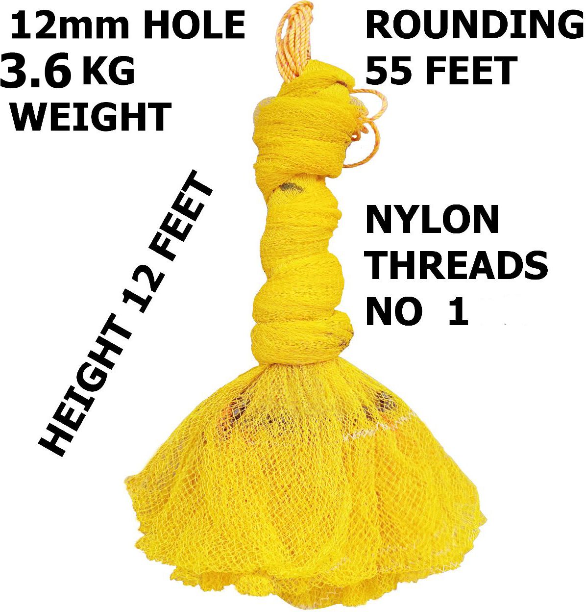 YASHNET CASTNET 10 FEET HEIGHT 3.5KG WT HOLE 18MM HAND THROWN CAST BAIT MESH NET FOR Fishing Net (Yellow) — photo 1