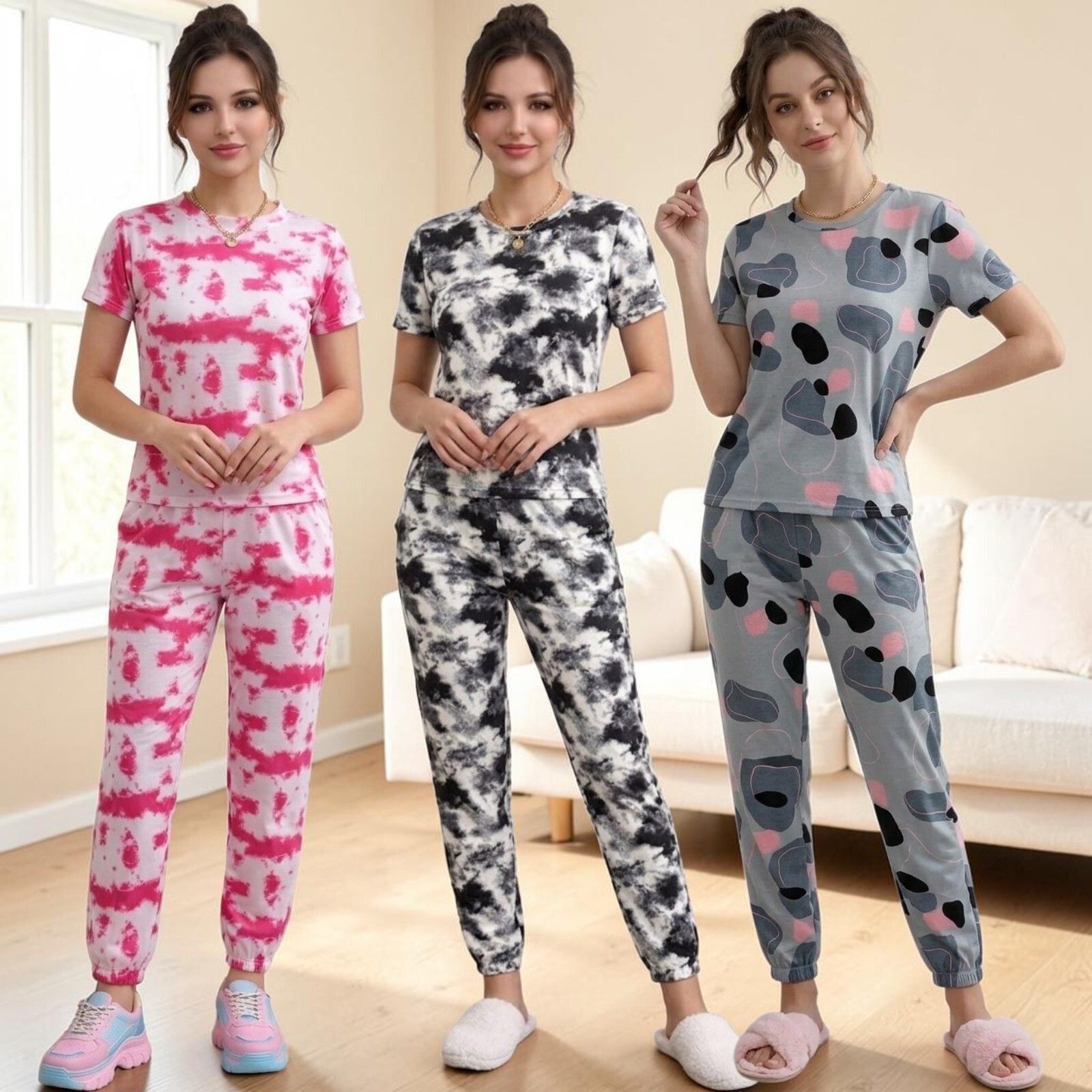 Women's Night Suit - pink white Black Grey