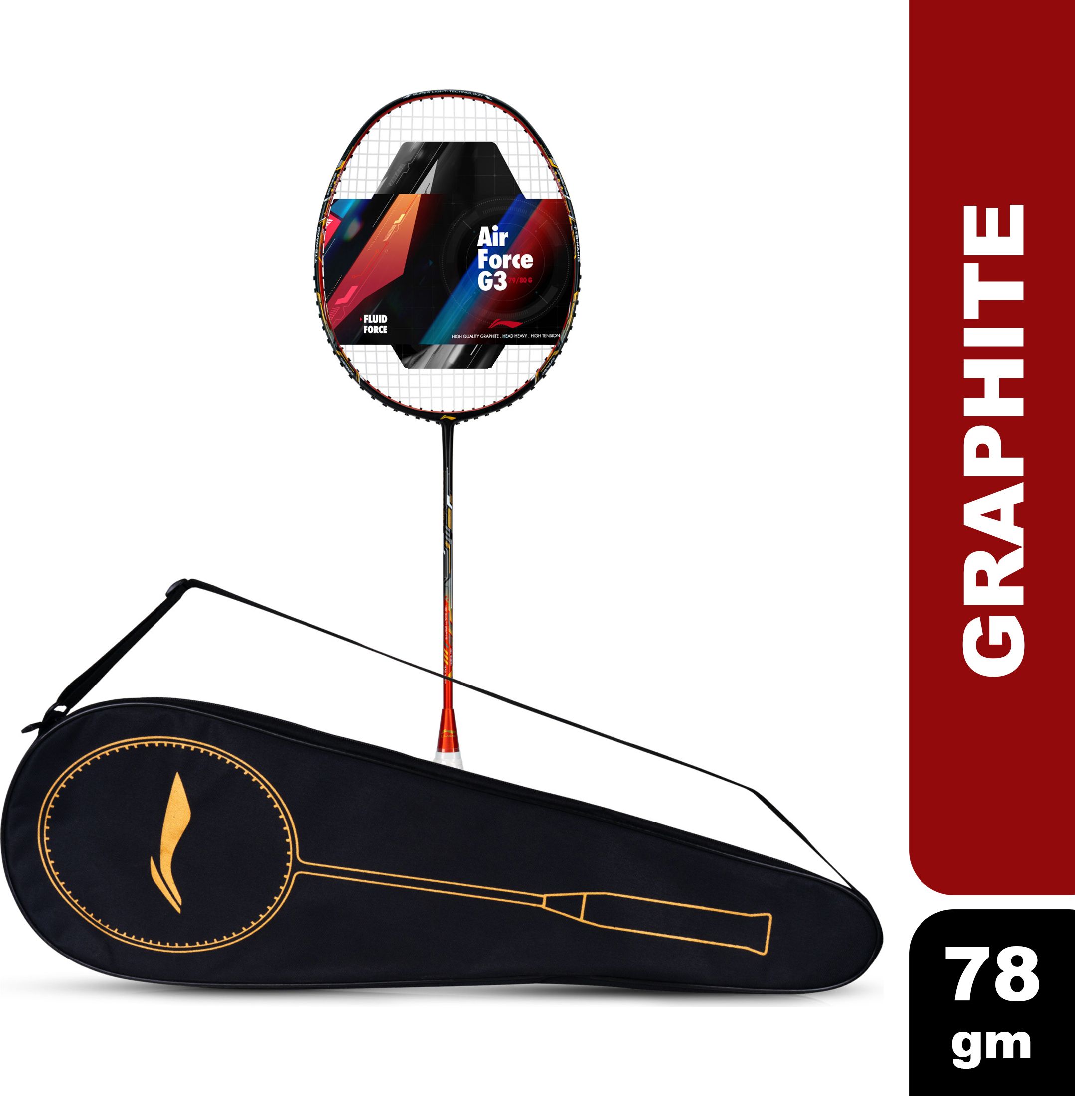 NANGA 750DX M LI-NING Air - Force 78 G3 Black, Red, Gold Strung Badminton