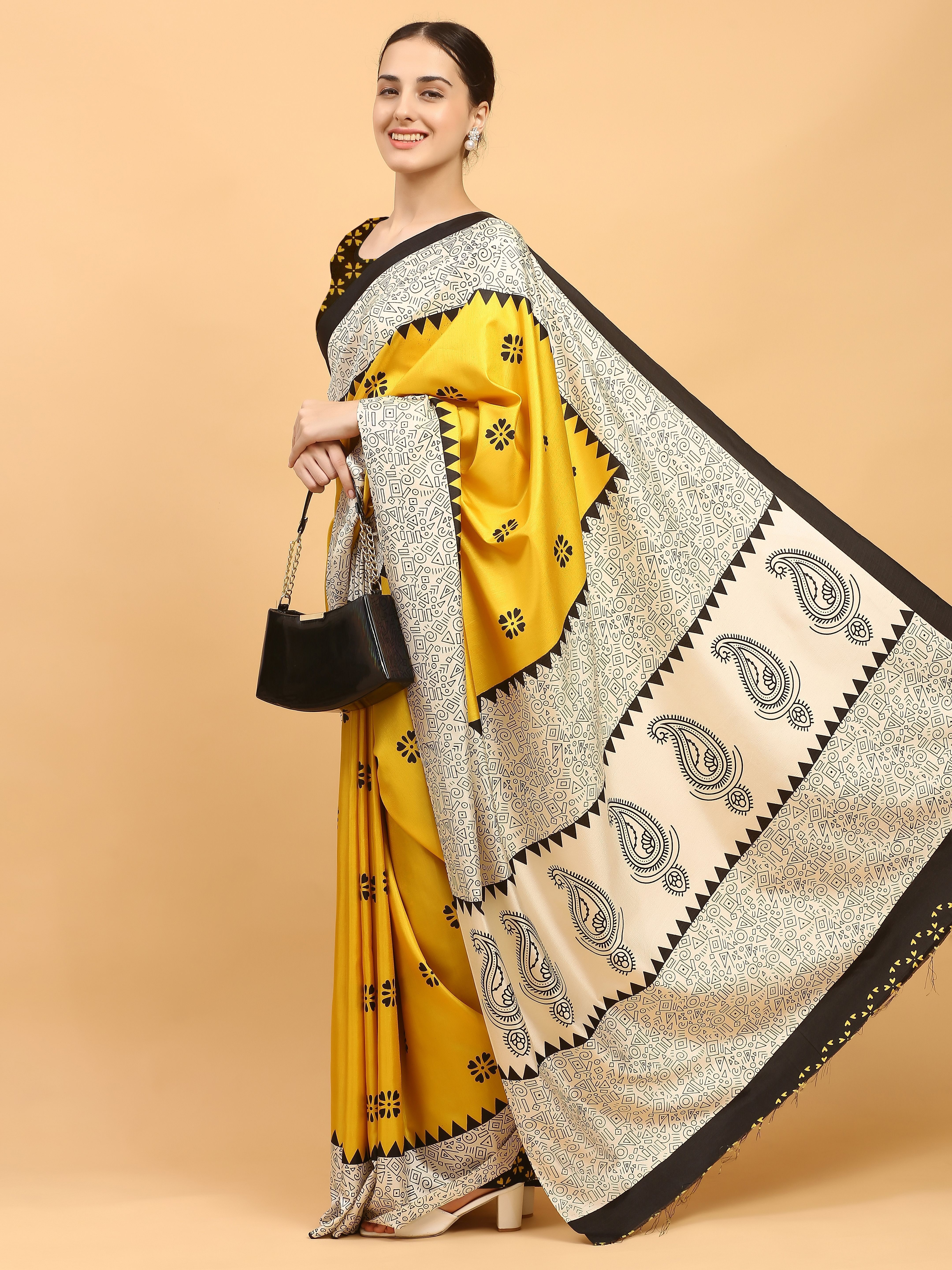 Printed Arani Pattu Art Silk Saree for Women | Multicolor Floral & Paisley