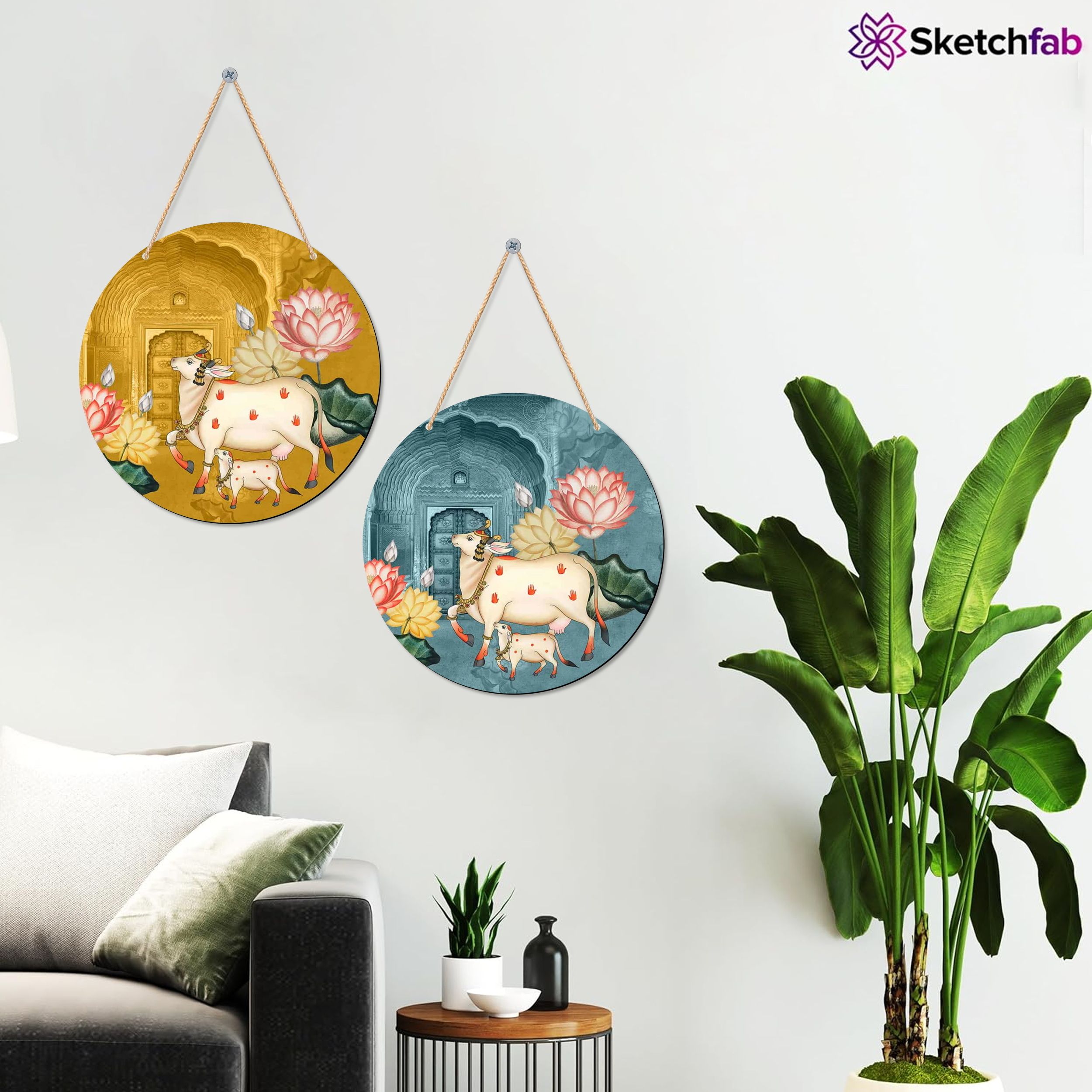 Art Designer | Wooden Wall Hanging | Decoration Item (Pichwai Round)