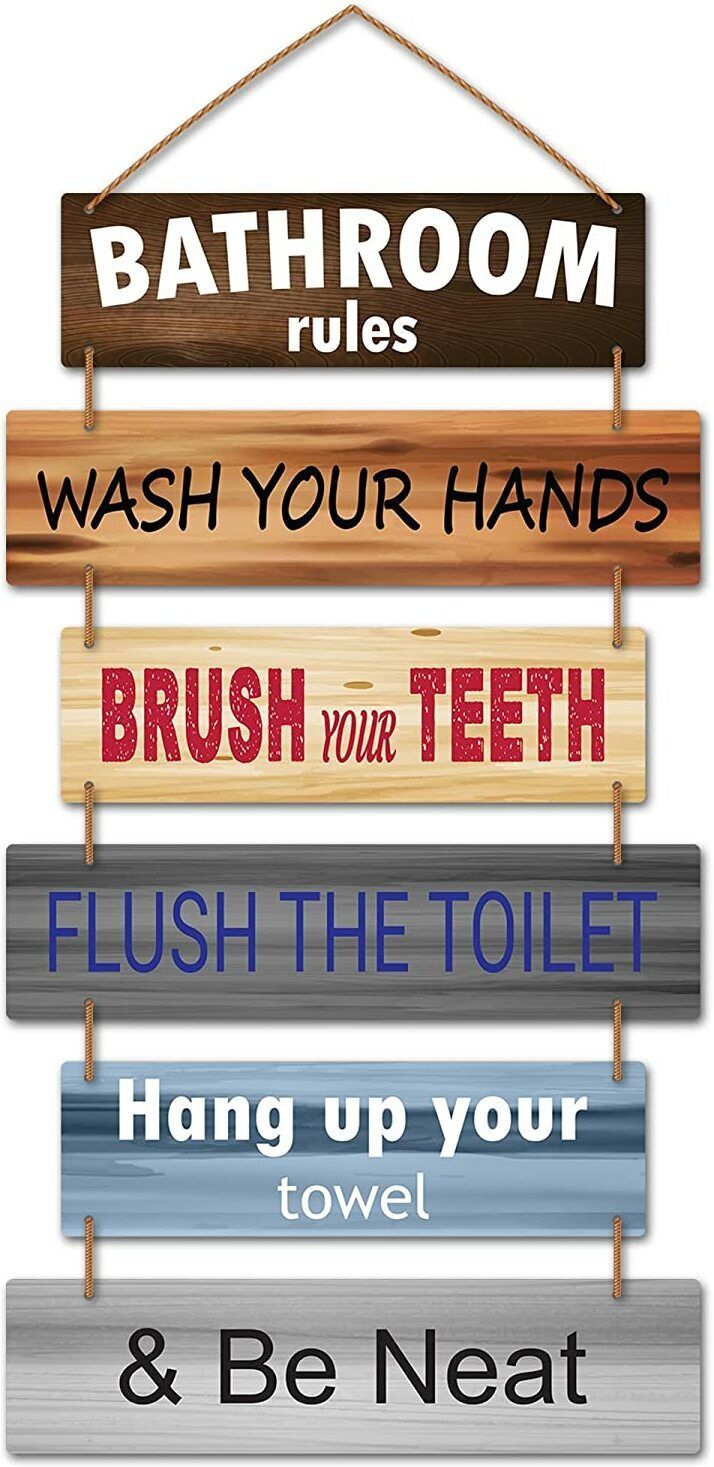 Bathroom Rules Wall hangings Rectangular Vintage Wooden Wall Hangings