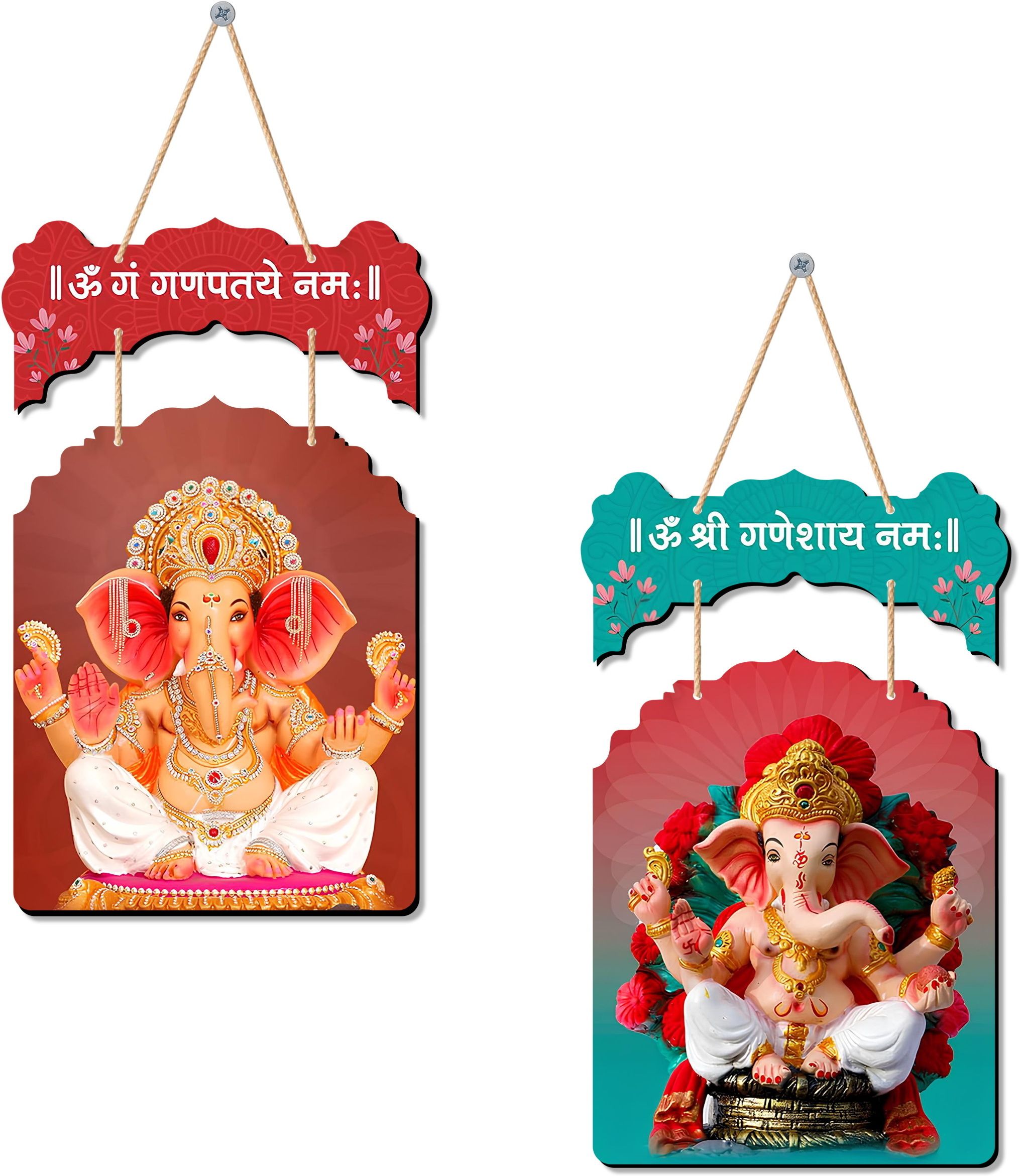 Om Gan Ganapataye Namah Mantra Printed Wooden Wall Hanging