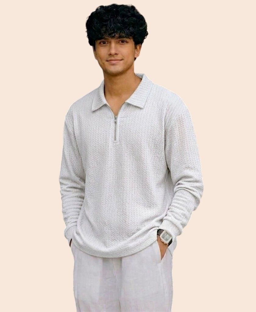 Karara Polyester Full Sleeve Half Zipper Tshirt - Wine