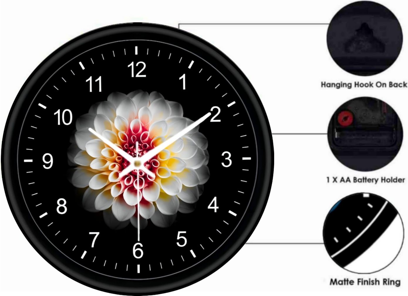 wall clock white flower analogue wall clock for modern home decor ideal for living room