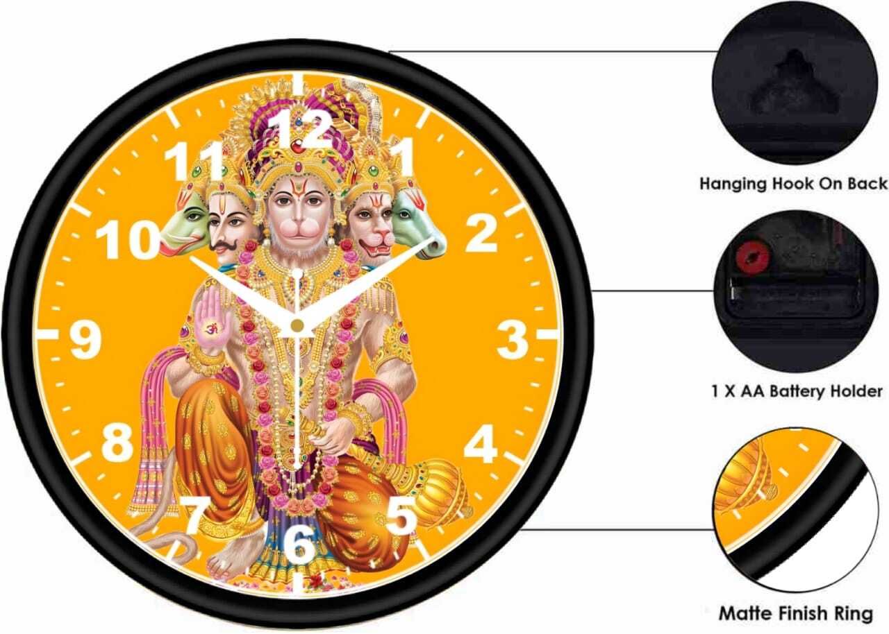 wall clock black Panchmukhi Hanuman Ji analogue wall clock for modern home decor ideal for living room