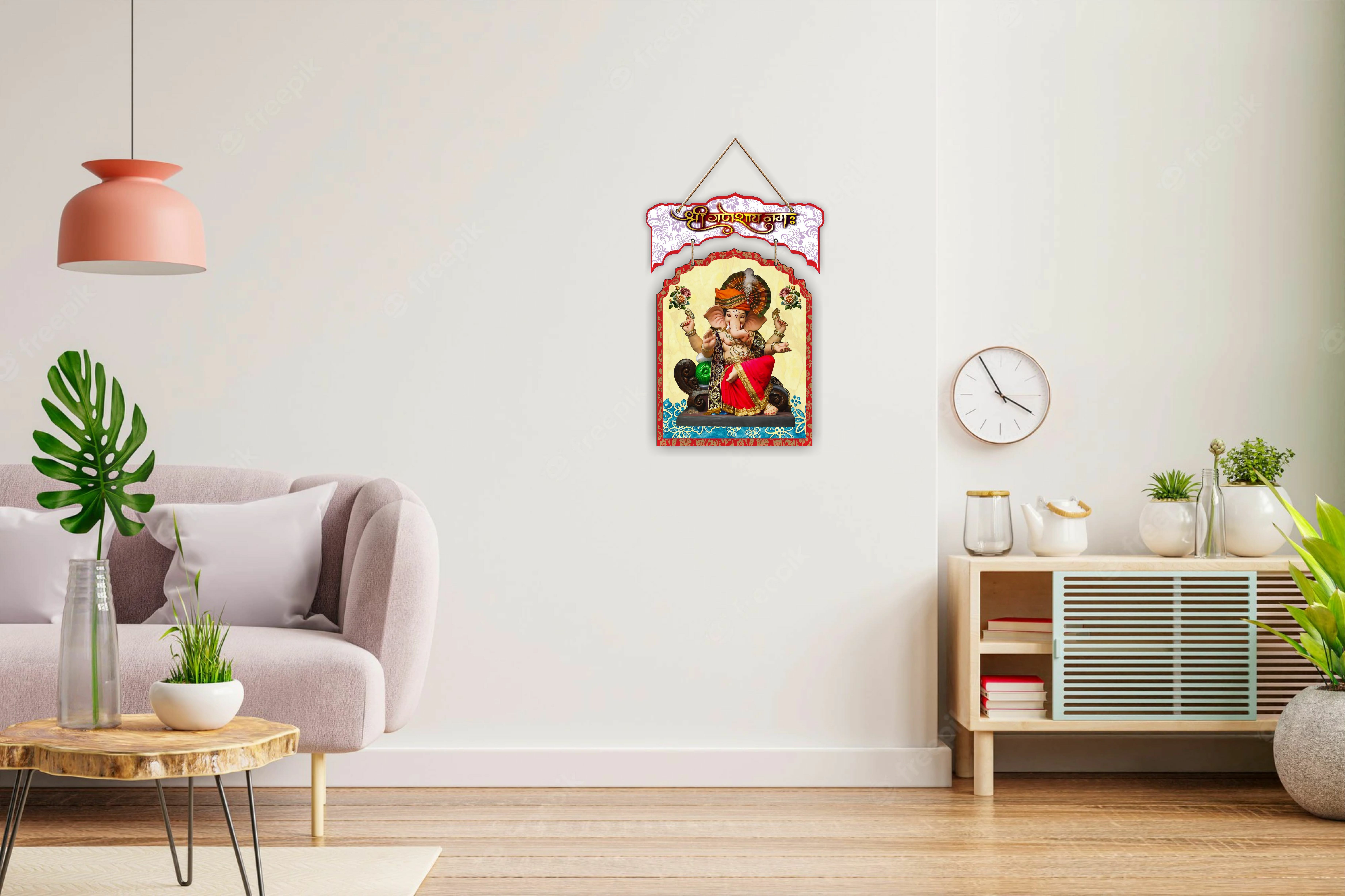 Lord Ganesha Wooden wall hanging for mandir and home wall decoration