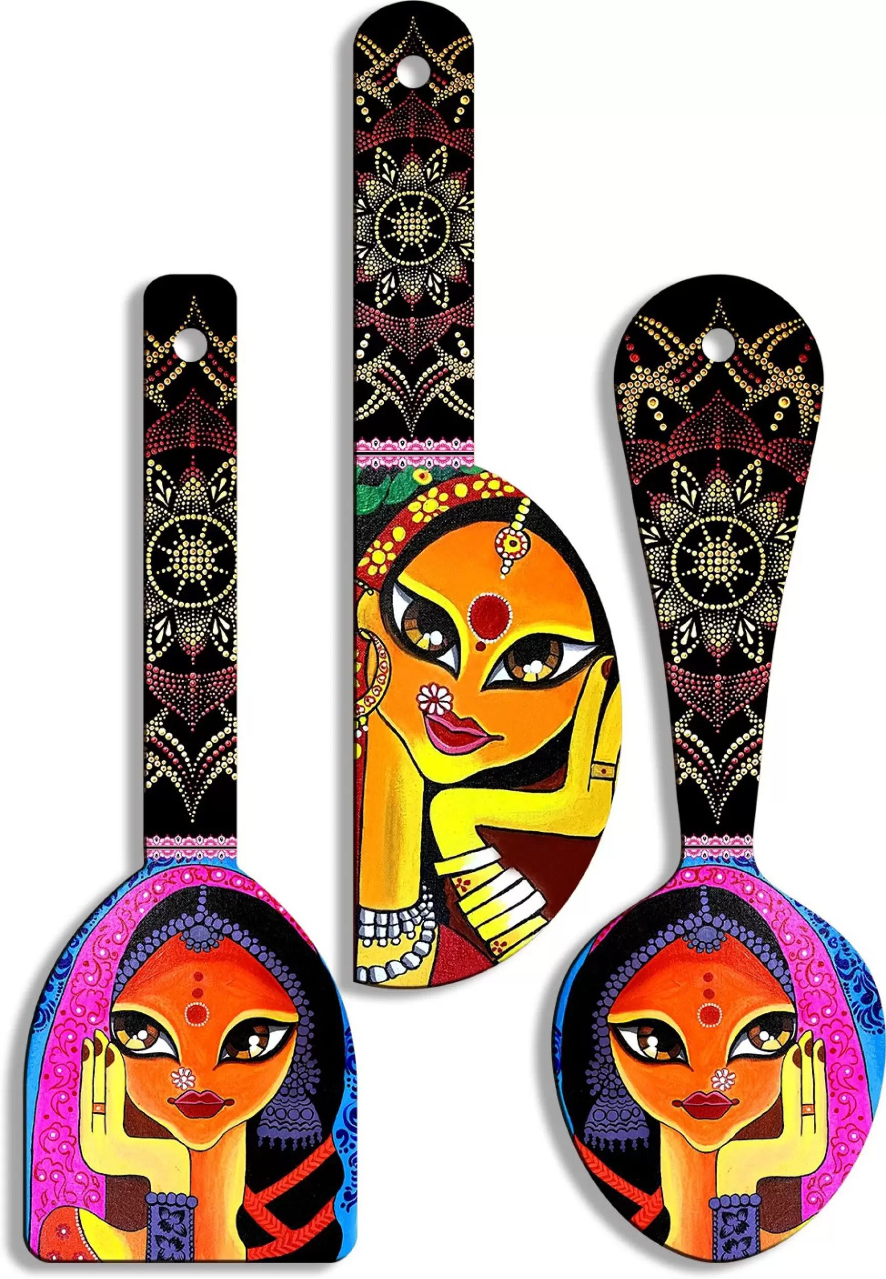 Indian Culture Decorative Wooden Wall Hanging Spoon for Home Decor