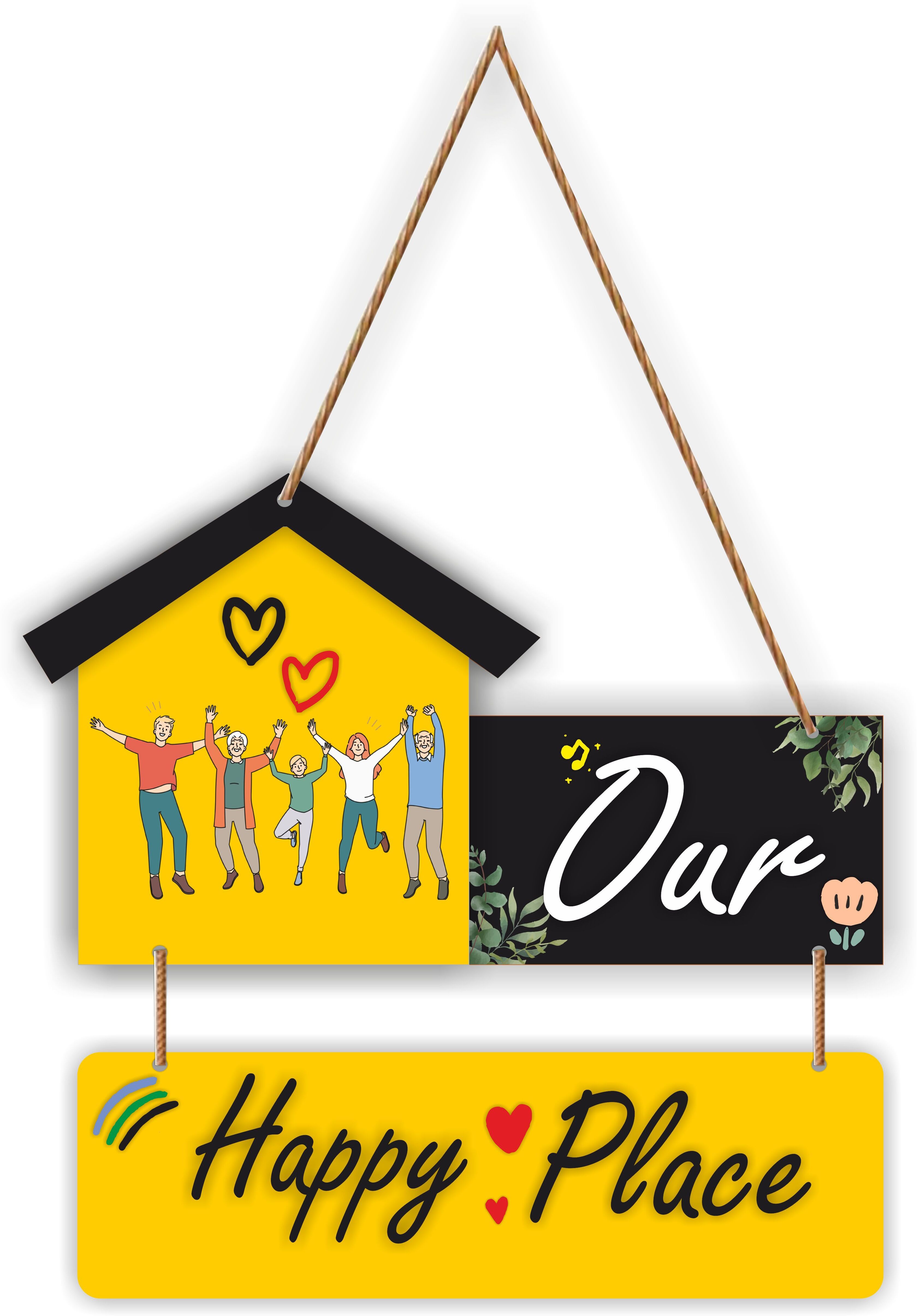 Our Happy Place Quotes Wooden Wall Hanging Decorative Item for Home Décor