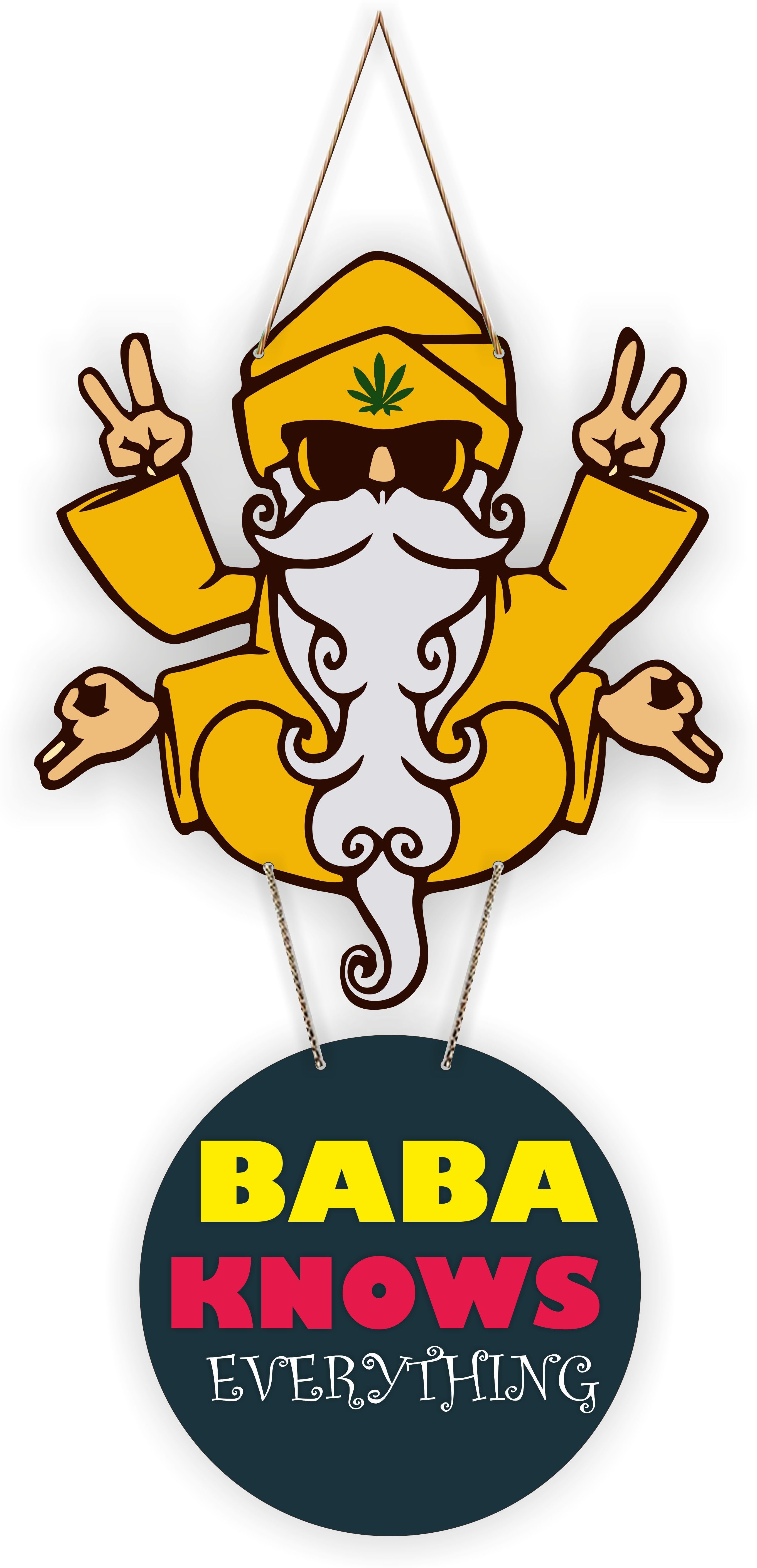 Baba Knows Printed Wooden Wall Hanging with Quotes for Home Decor