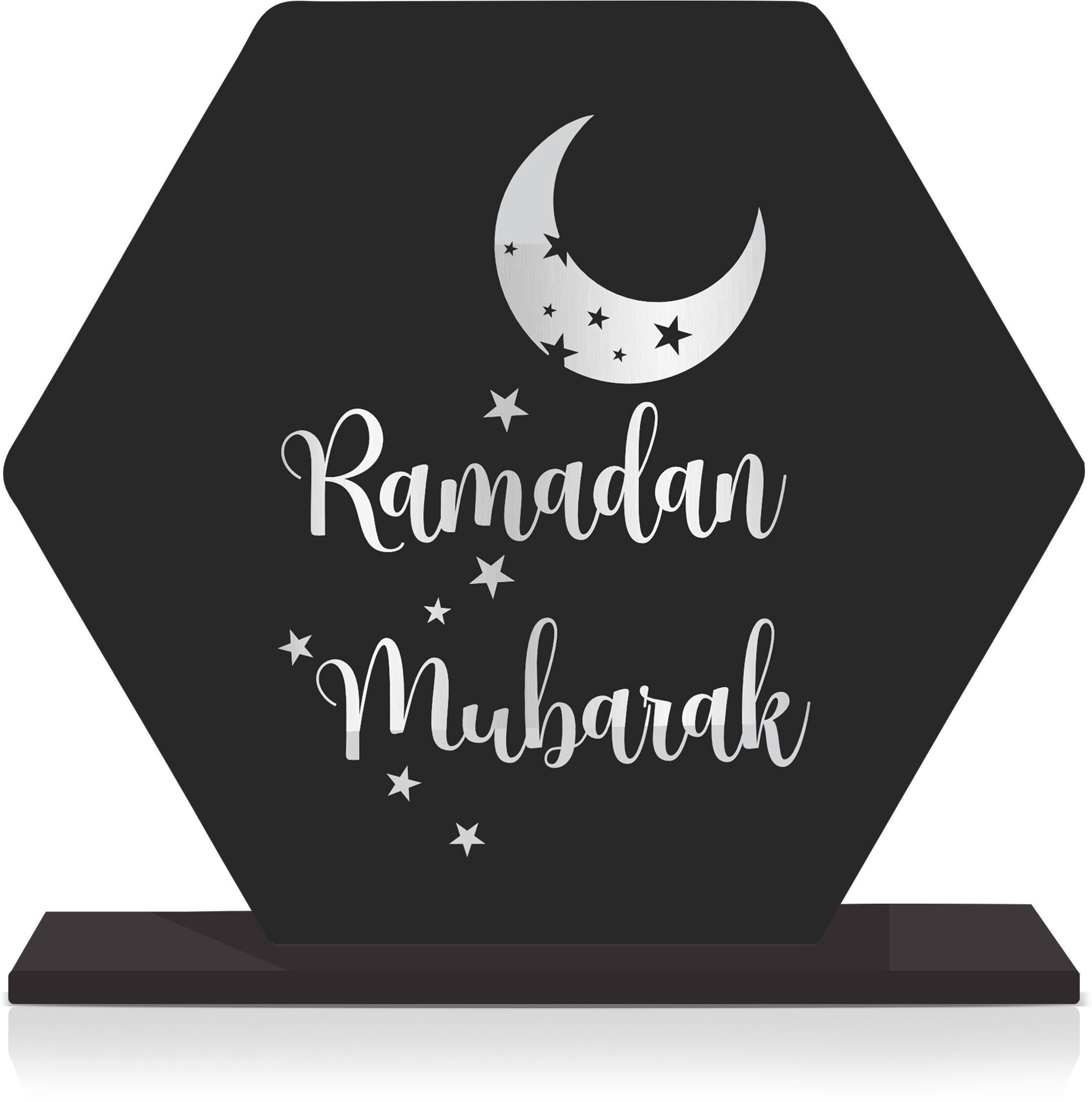 Elegant Ramadan Mubarak Wooden Table Décor – Hexagon Moon & Stars Design | Gift