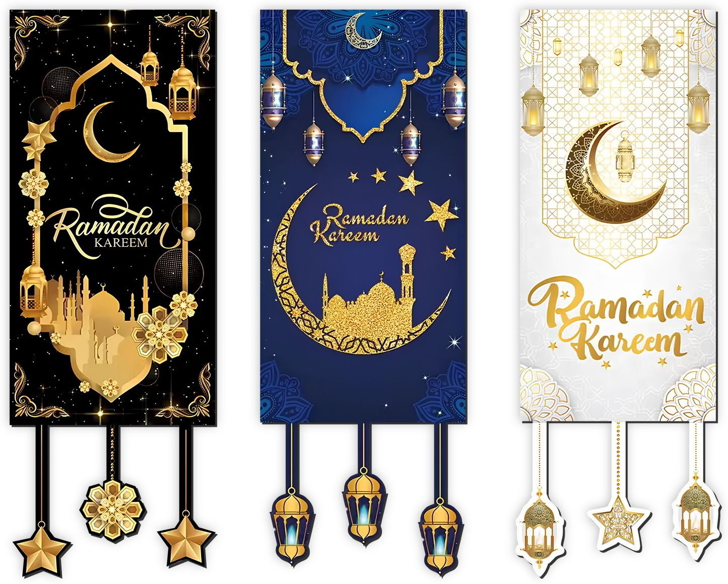 Ramadan Kareem Hanging Wall Decorations – Set of 3 Elegant Islamic Ornaments