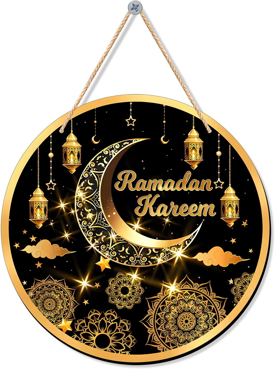 Ramadan Kareem Hanging Wall Decor – Elegant Gold & Black Islamic Ornament