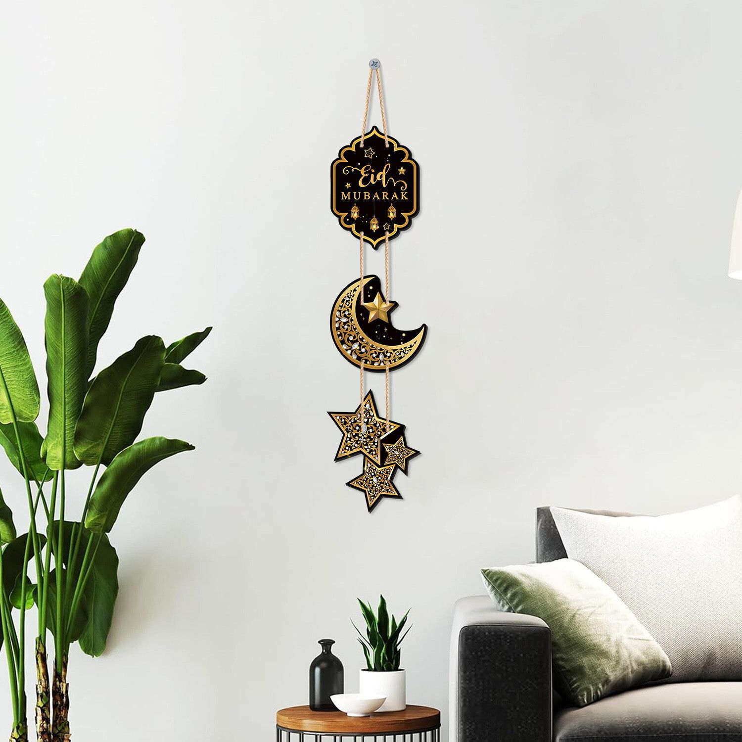 Eid Mubarak Hanging Wall Decor – Crescent Moon & Stars Ornament Home Décor Items